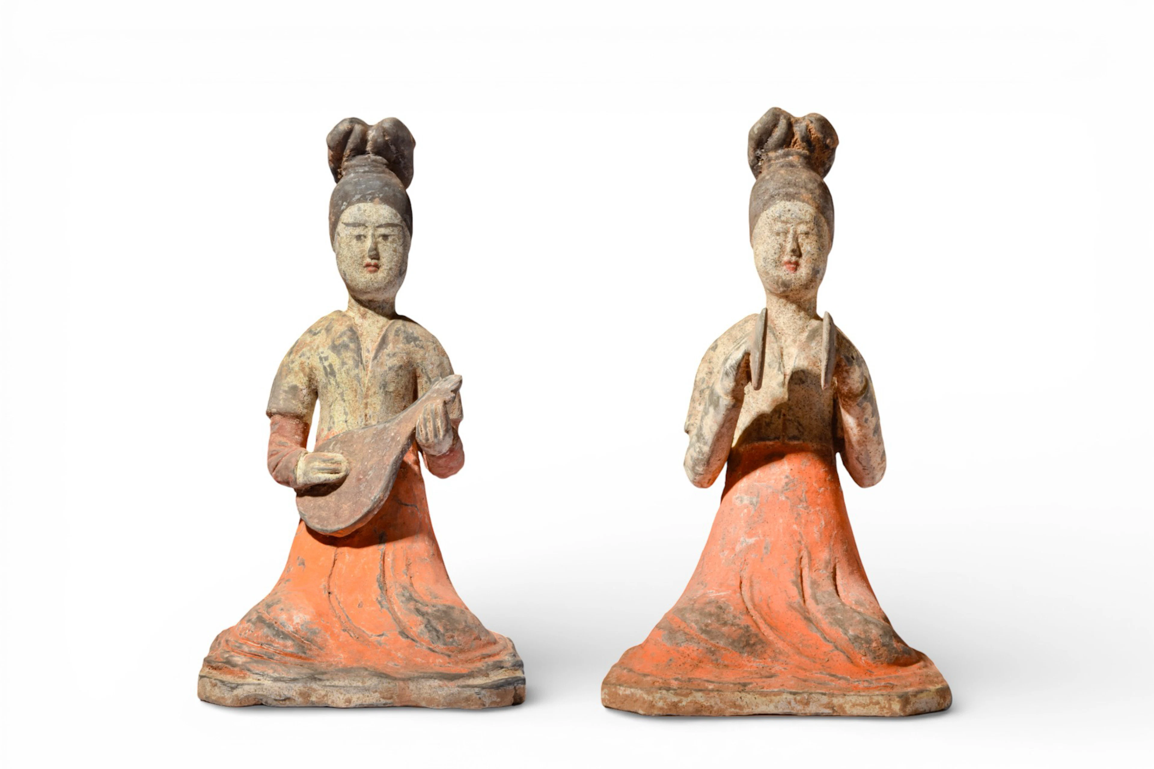 PAIR OF CHINESE TERRACOTTA SEATED MUSICIANS - TL TESTED