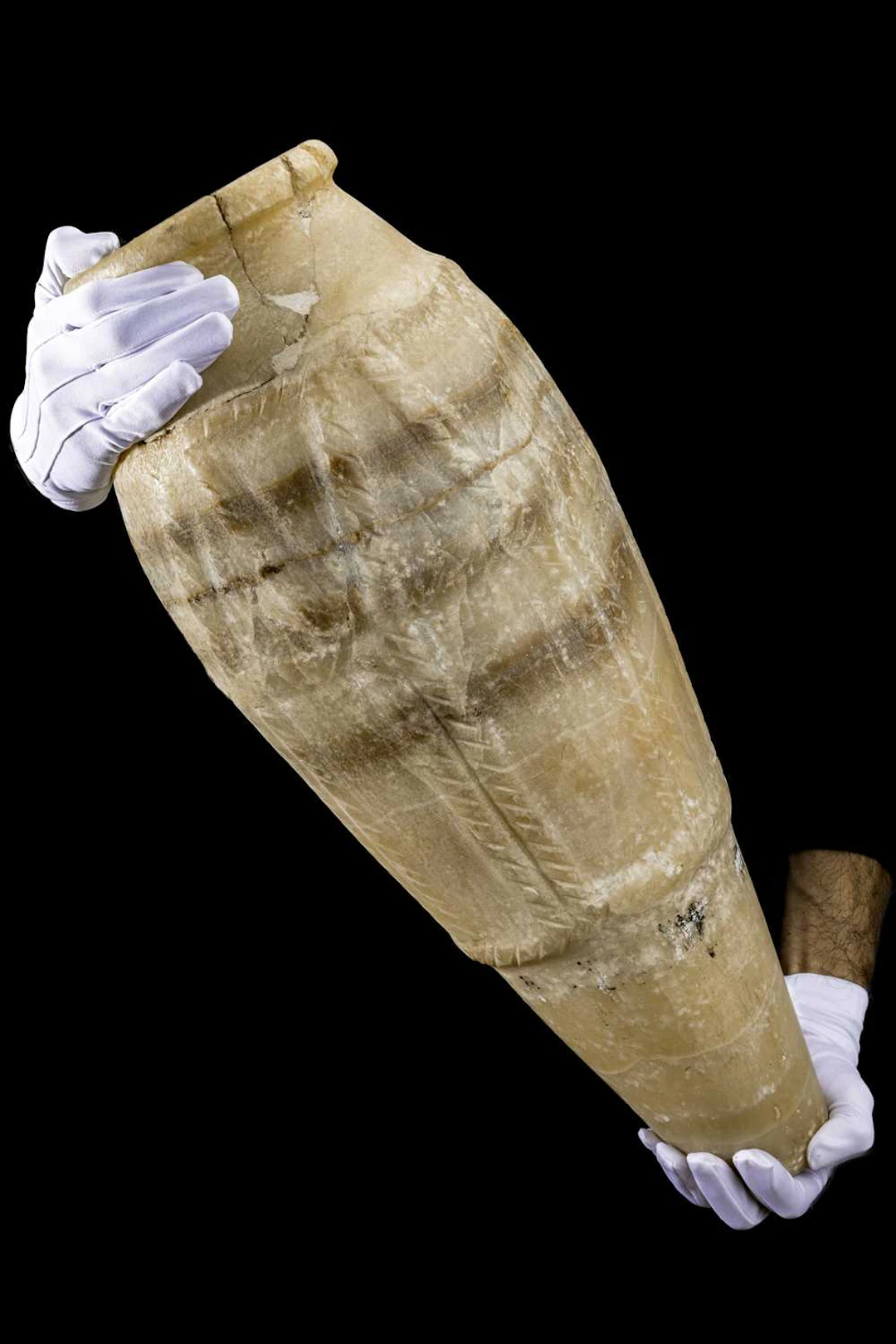 MASSIVE EGYPTIAN ALABASTER VESSEL WITH GEOMETRIC DECORATION