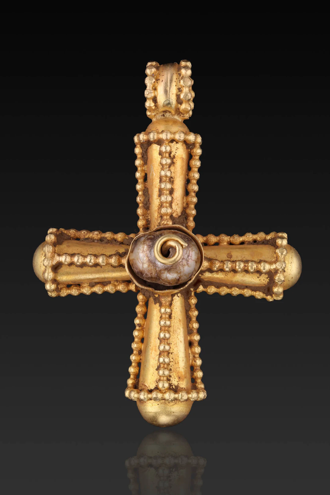 BYZANTINE GOLD CROSS PENDANT WITH PELLETS