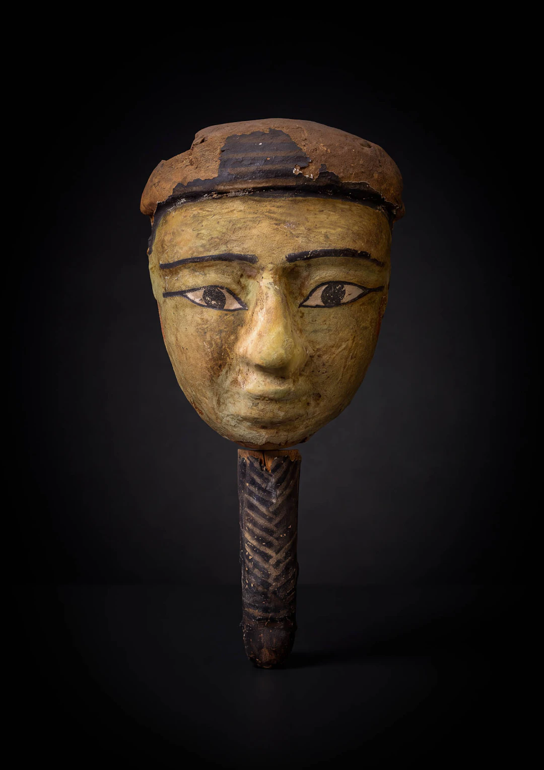 VERY LARGE EGYPTIAN WOODEN MUMMY MASK WITH A FALSE BEARD
