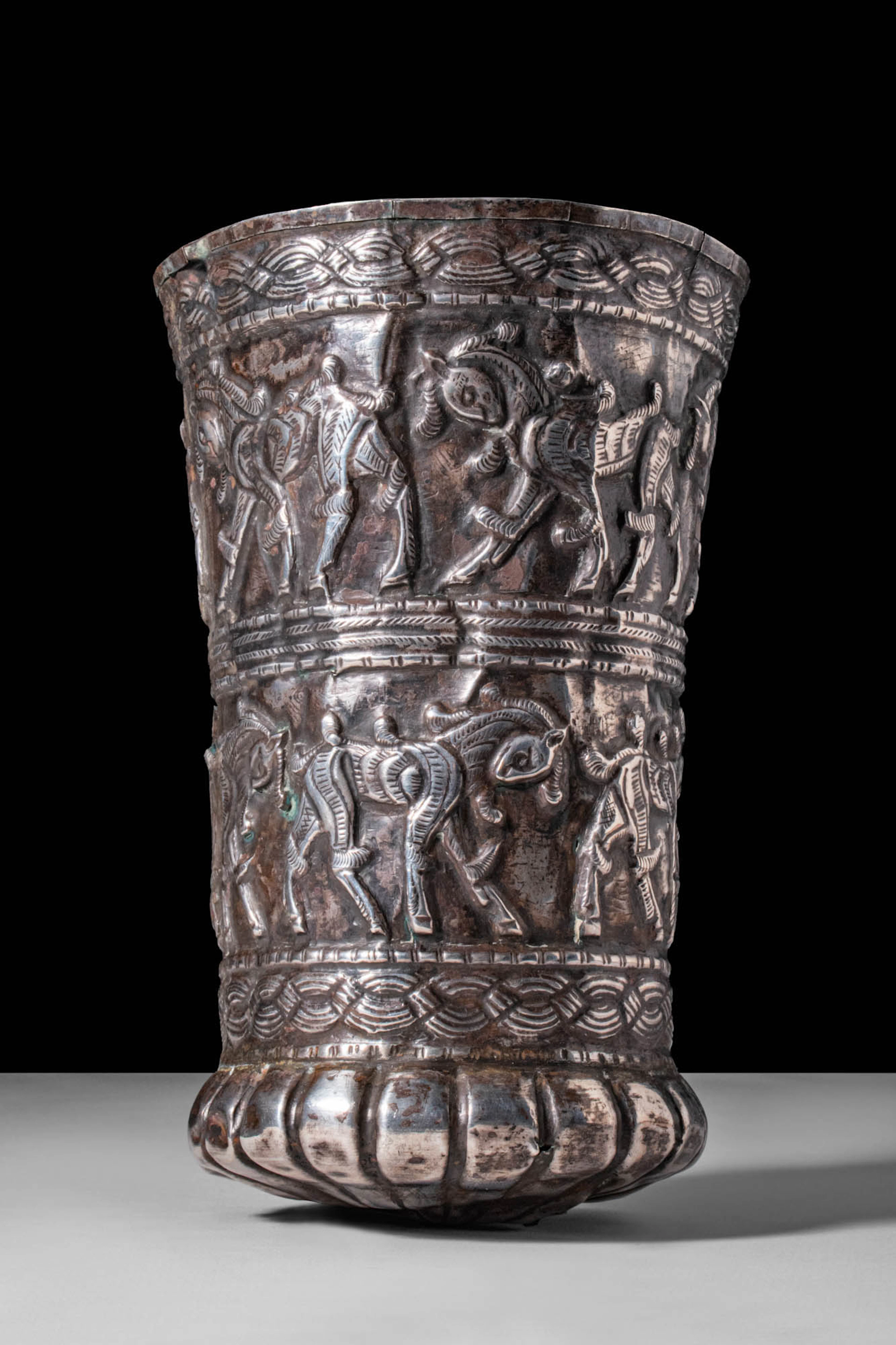 ELAMITE SILVER BEAKER WITH FRIEZES OF HORSES