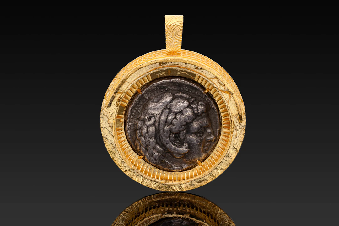 SILVER TETRADRACHM OF ALEXANDER THE GREAT IN A GOLD-PLATED STERLING