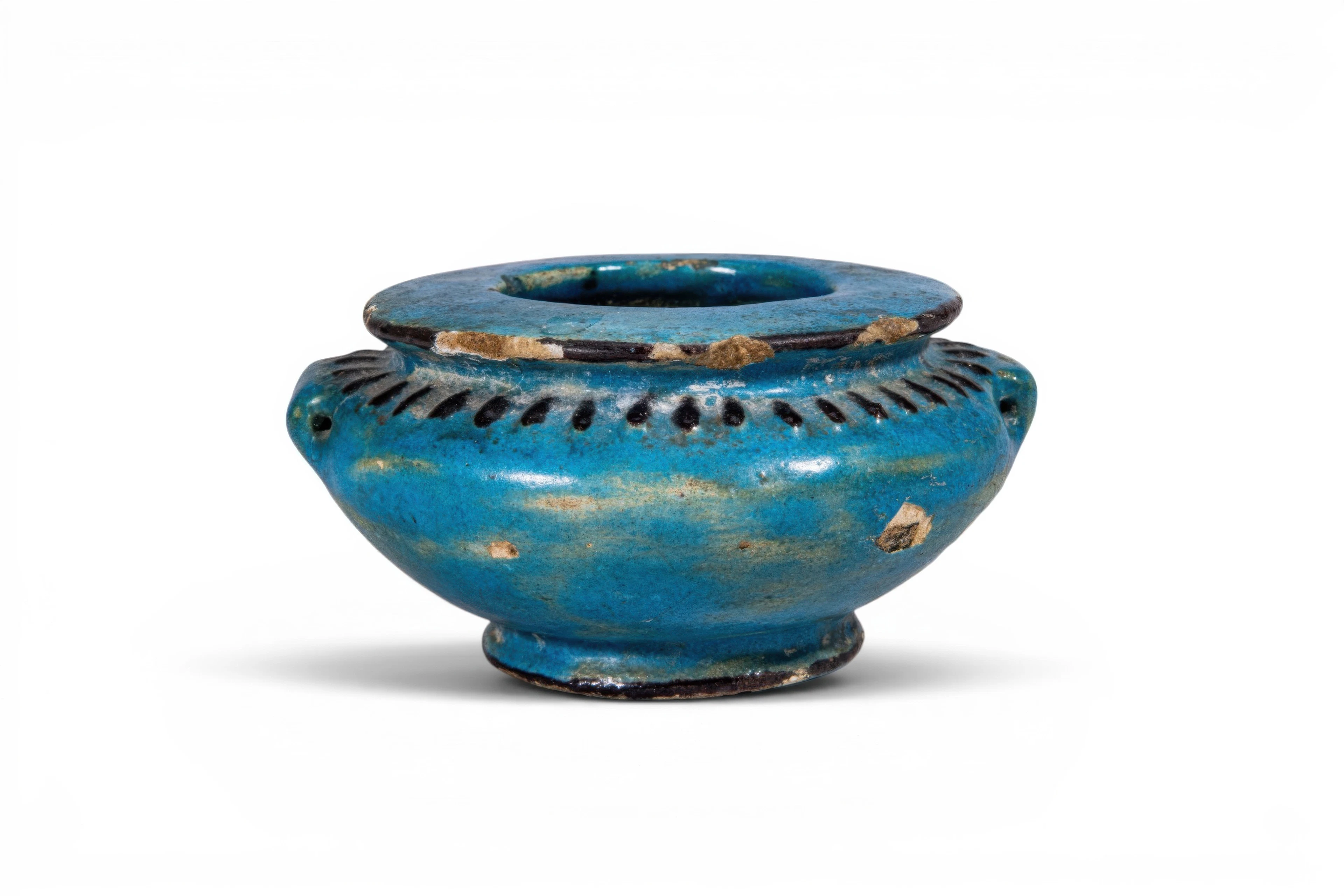 EGYPTIAN FAIENCE JAR WITH BLACK GEOMETRIC DECORATION