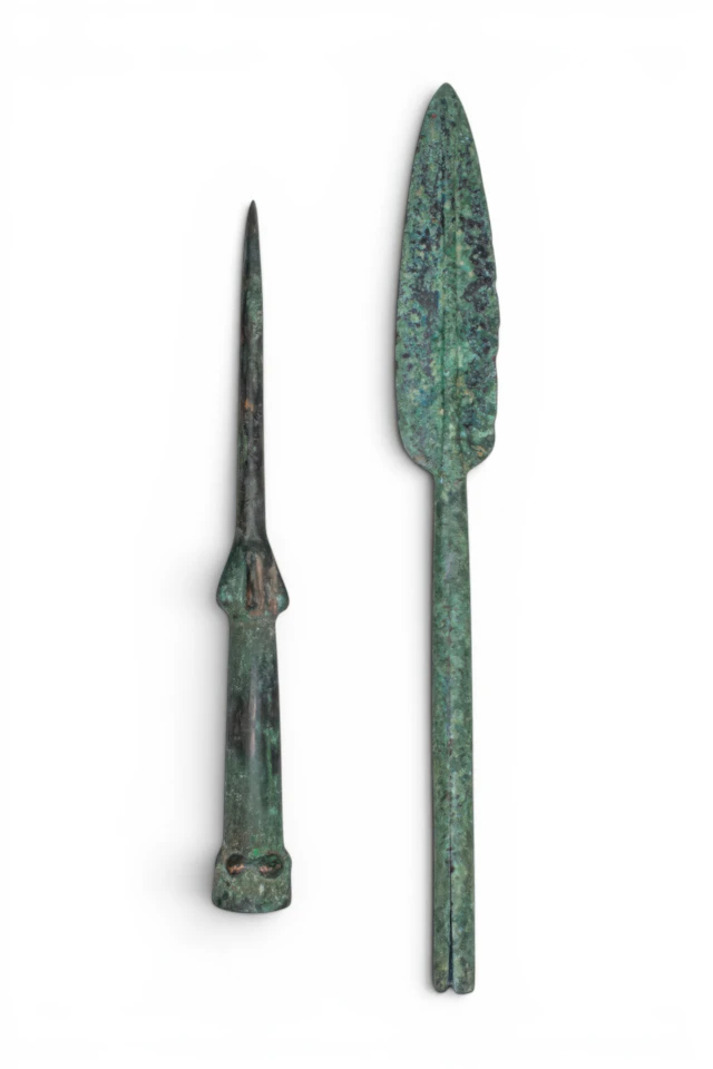 PAIR OF LARGE BRONZE AGE / EARLY GREEK BRONZE SPEARHEADS