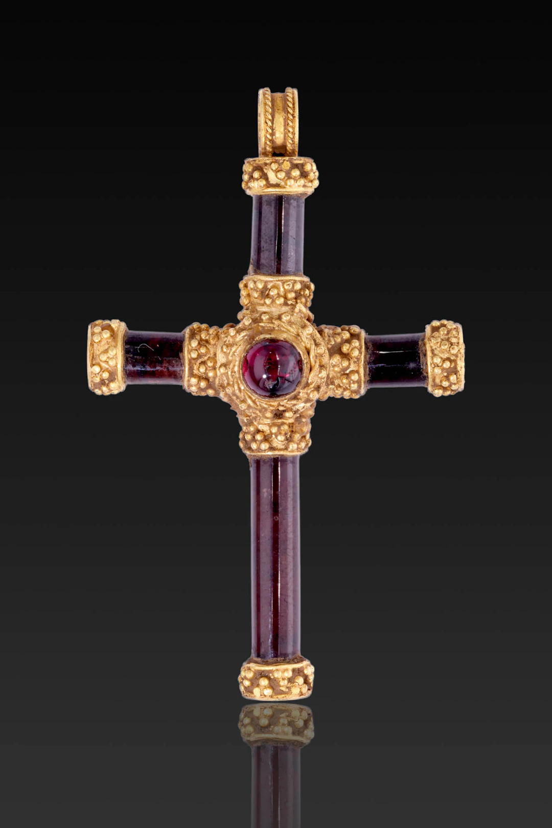 BYZANTINE GOLD AND GARNET CROSS PENDANT