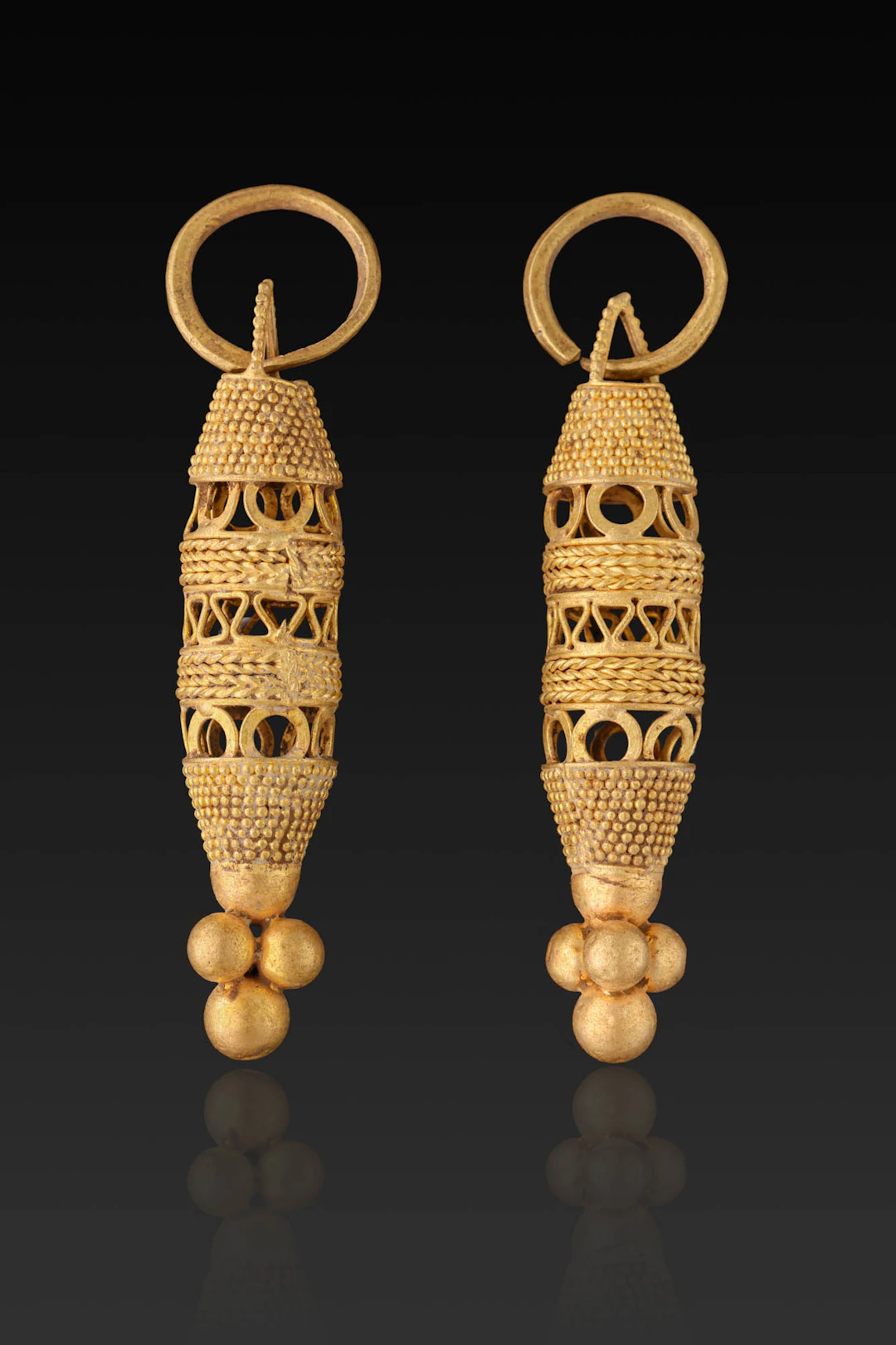 GREEK MATCHED PAIR OF GOLD OPENWORK EARRINGS