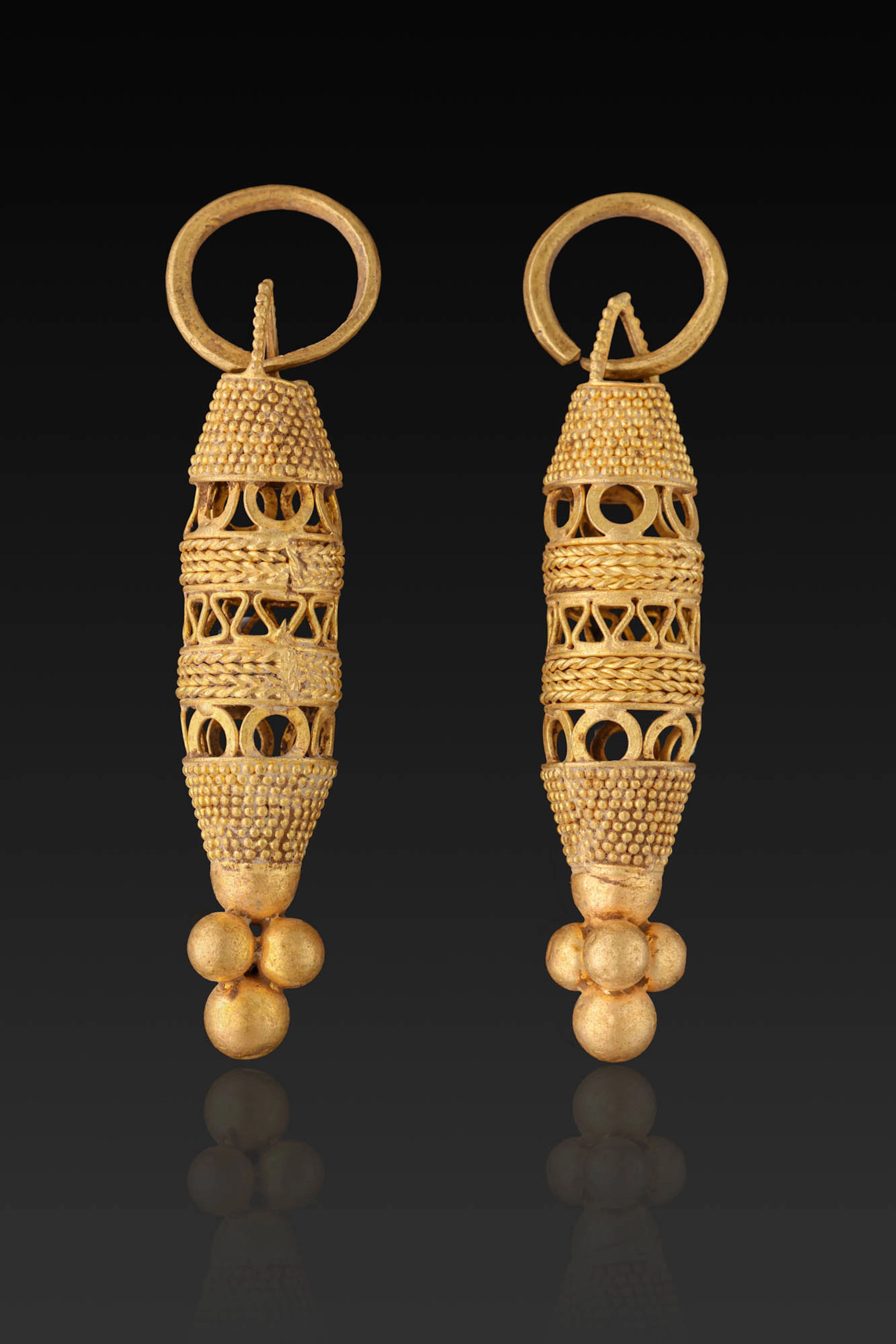 GREEK MATCHED PAIR OF GOLD OPENWORK EARRINGS