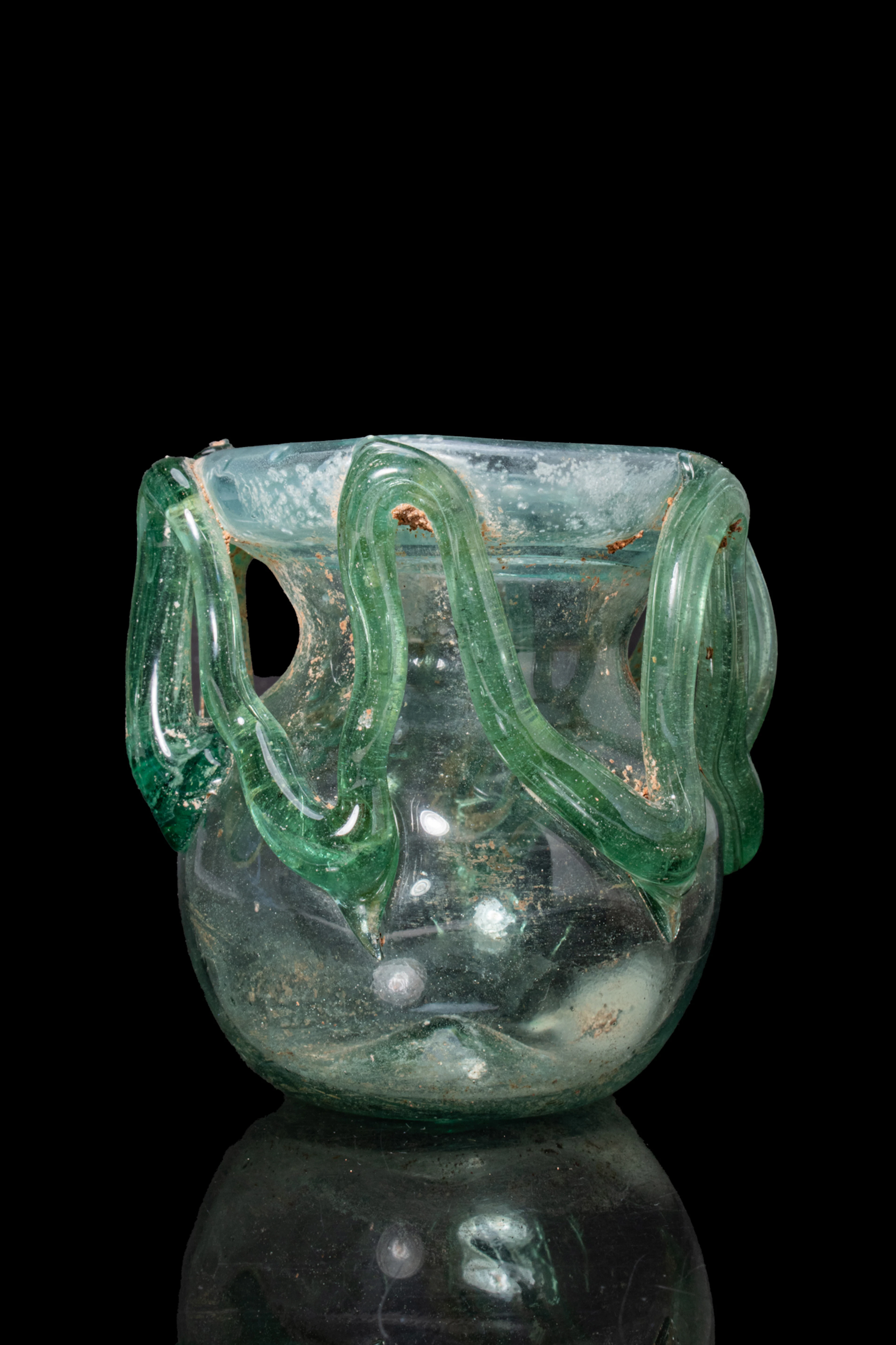 LATE ROMAN GLASS JAR WITH ZIG ZAG MOTIF