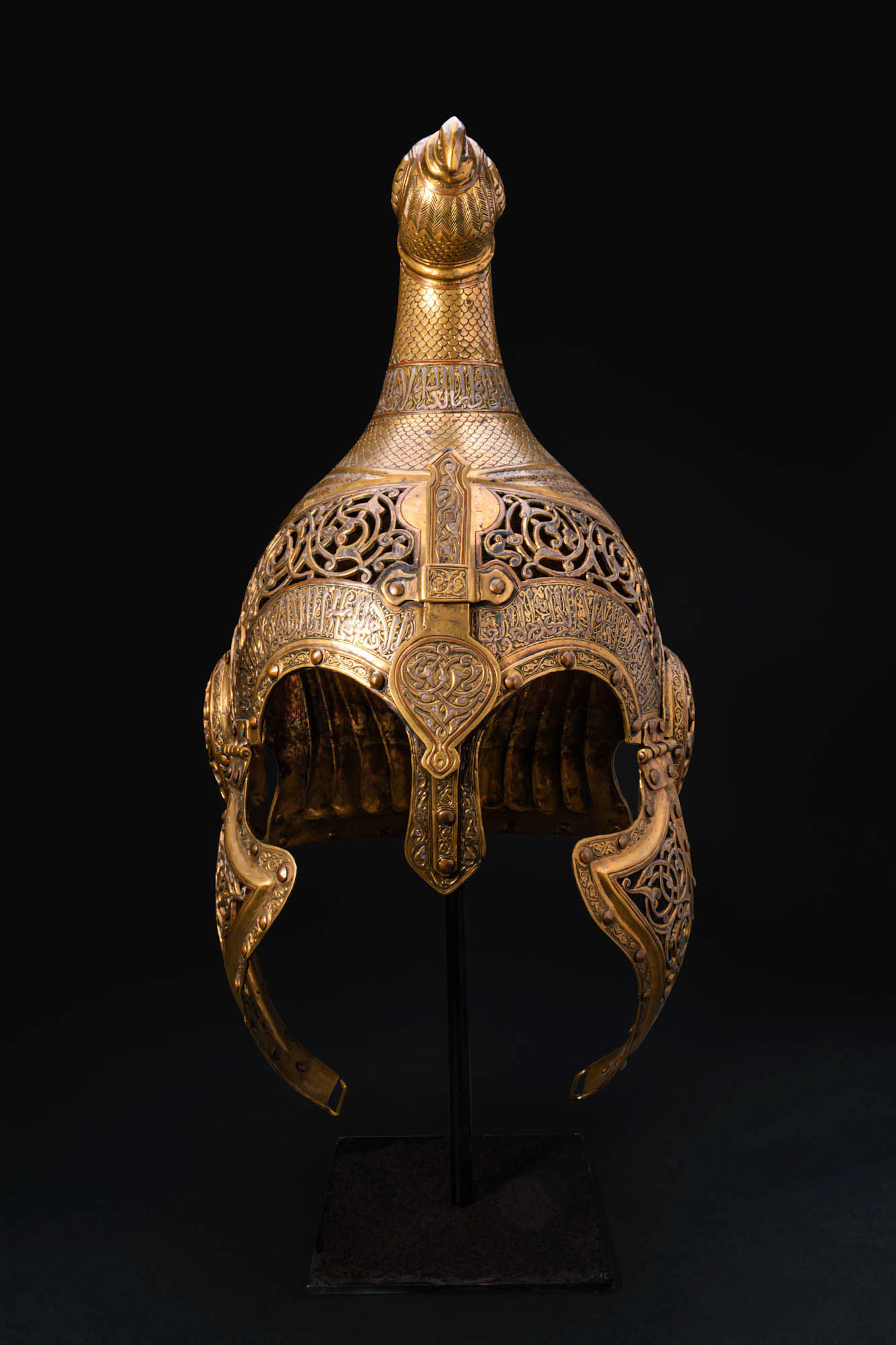 REVIVAL MAMLUK STYLE BRASS HELMET WITH BIRD HEAD CREST