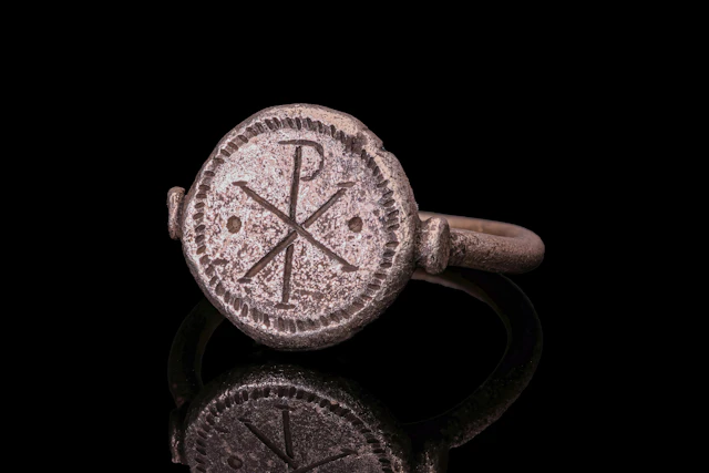 BYZANTINE SILVER RING WITH CHI-RHO