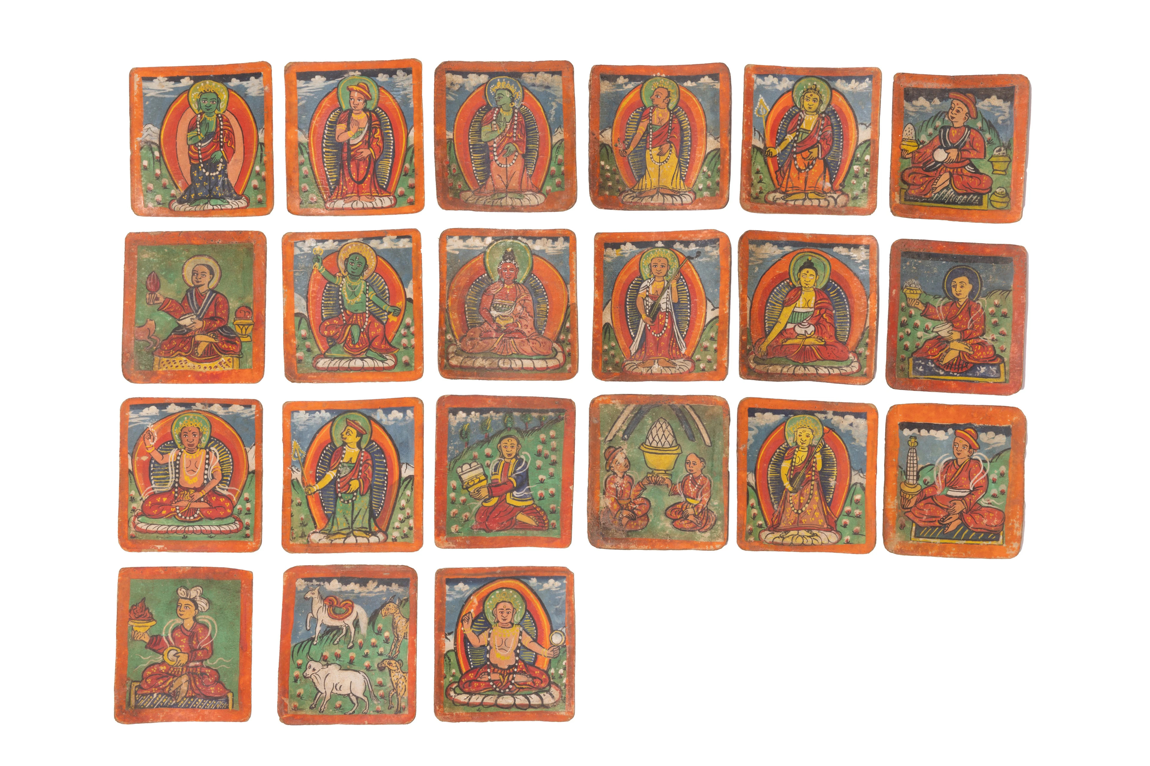 COLLECTION OF TIBETAN BUDDHIST TSAKLI CARDS