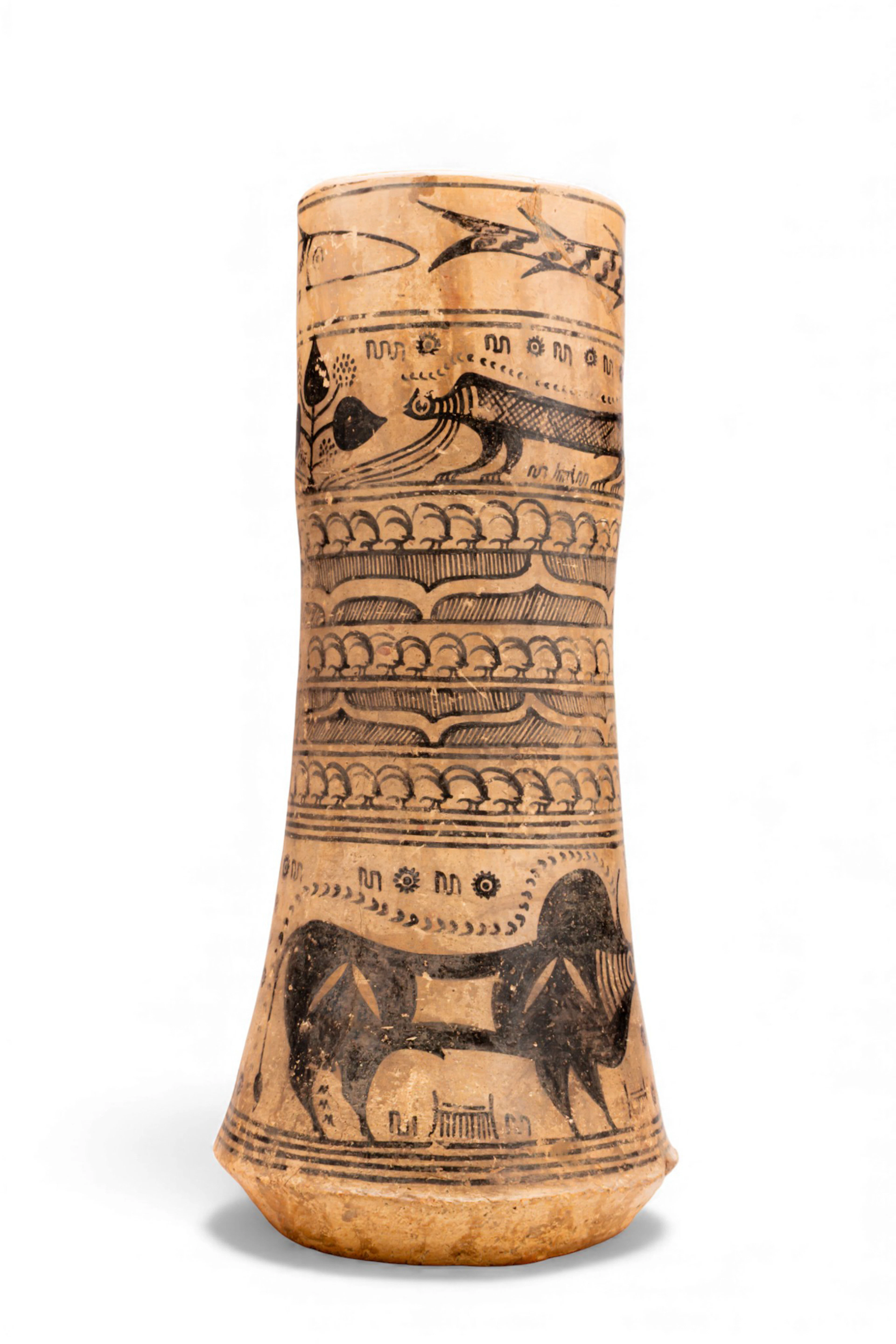MASSIVE INDUS VALLEY TERRACOTTA VESSEL WITH BULLS, MONKEYS AND FISH