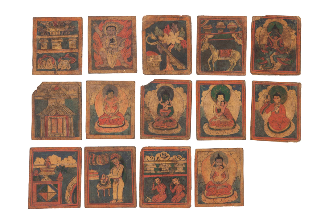 COLLECTION OF TIBETAN BUDDHIST TSAKLI CARDS