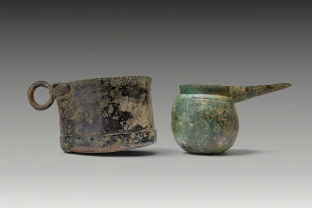 PAIR OF AMLASH SILVER-ALLOY AND BRONZE VESSELS