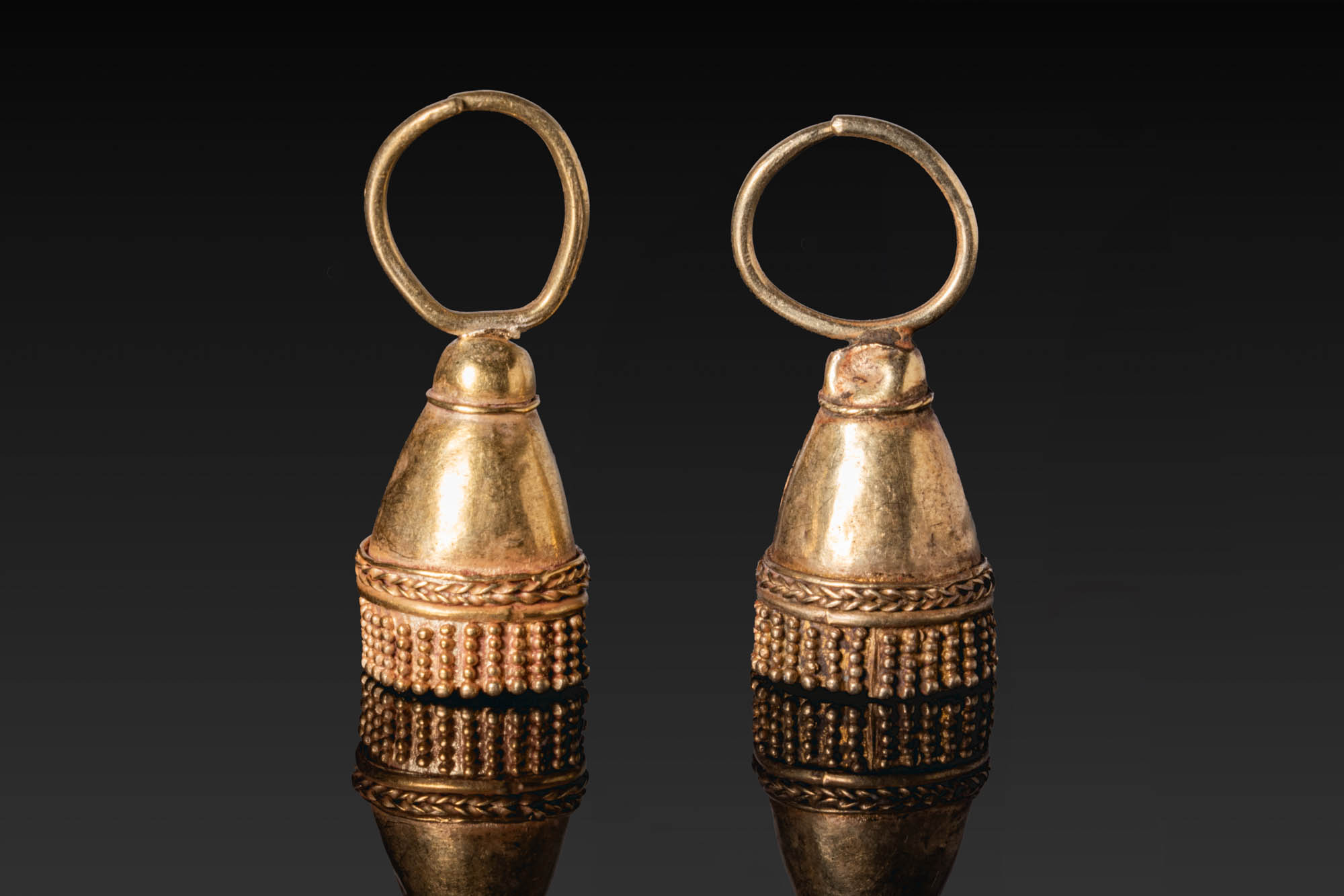 MATCHED PAIR OF EASTERN GREEK GOLD BELL-SHAPED EARRINGS