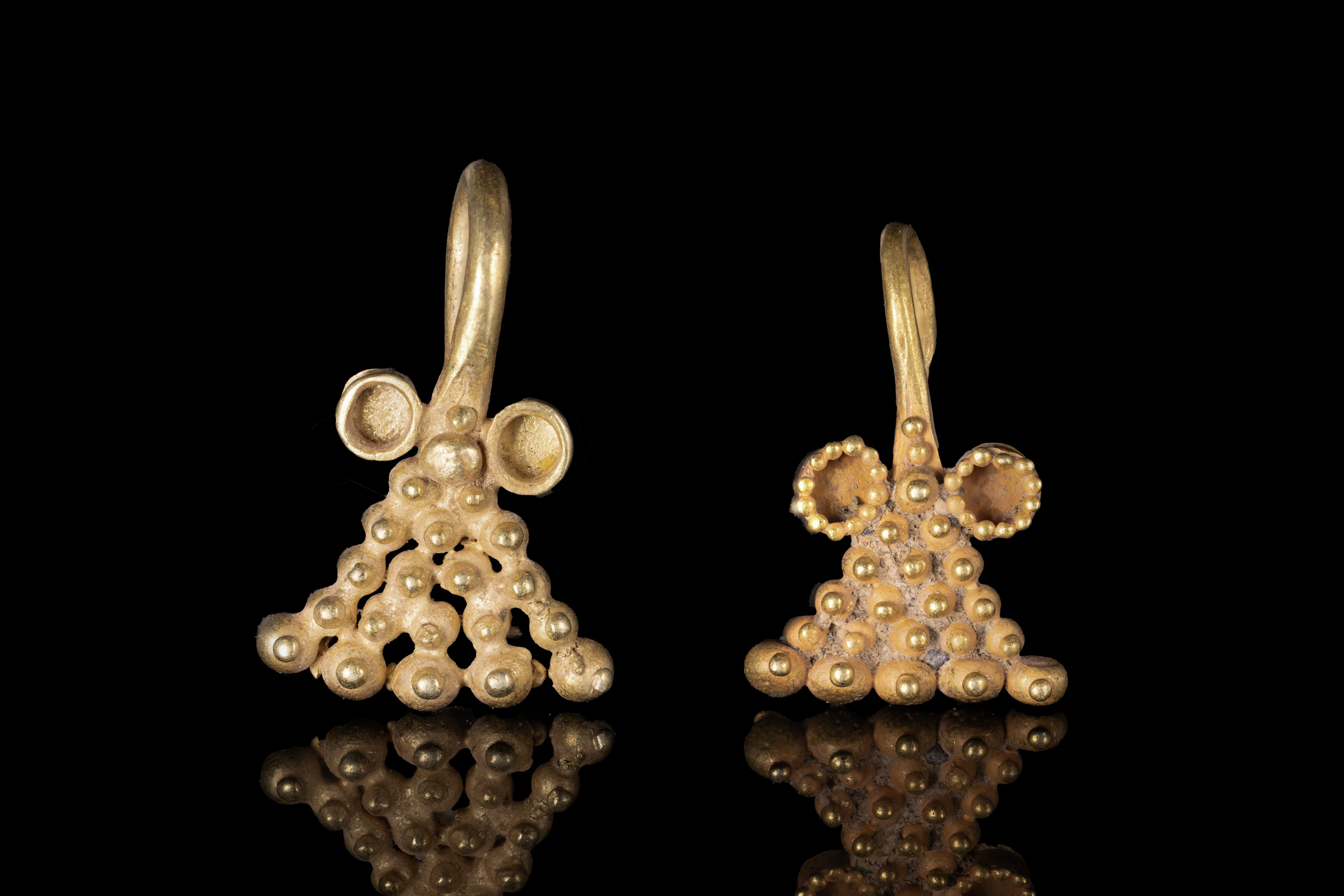 MATCHED PAIR OF GREEK GOLD EARRINGS WITH GRANULATION