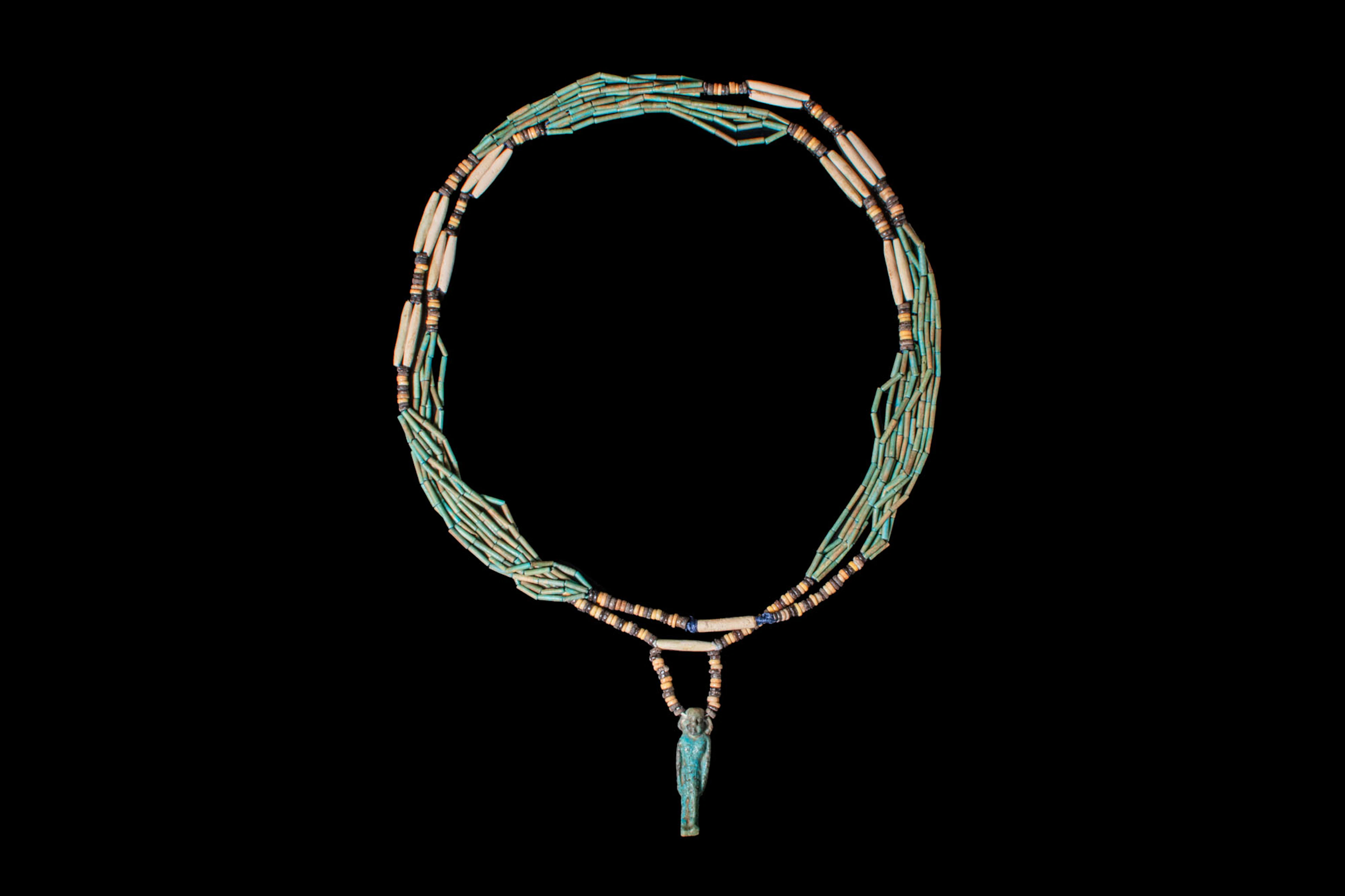 EGYPTIAN FAIENCE NECKLACE WITH AMULET PENDANT