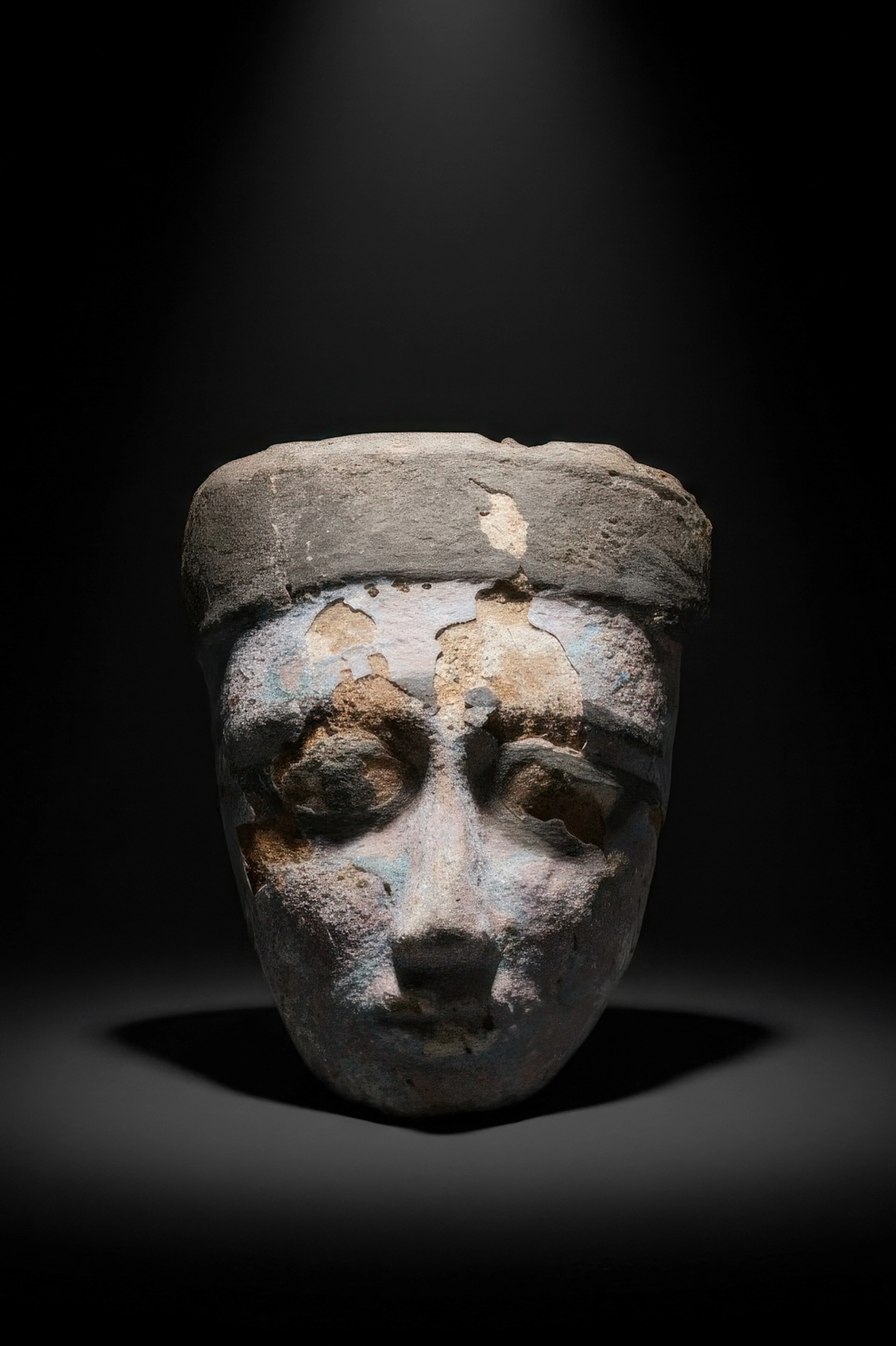 EGYPTIAN PAINTED WOODEN MUMMY MASK