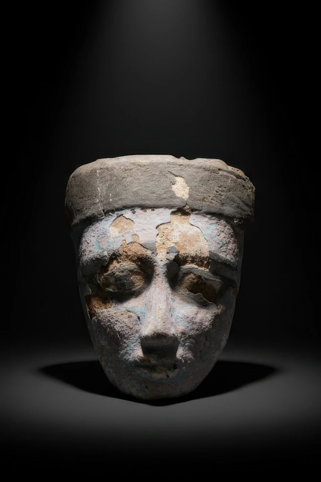 EGYPTIAN PAINTED WOODEN MUMMY MASK