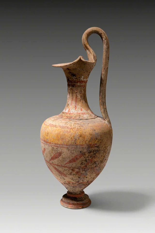 GREEK CANOSAN TERRACOTTA TREFOIL OINOCHOE WITH OLIVE LEAVES