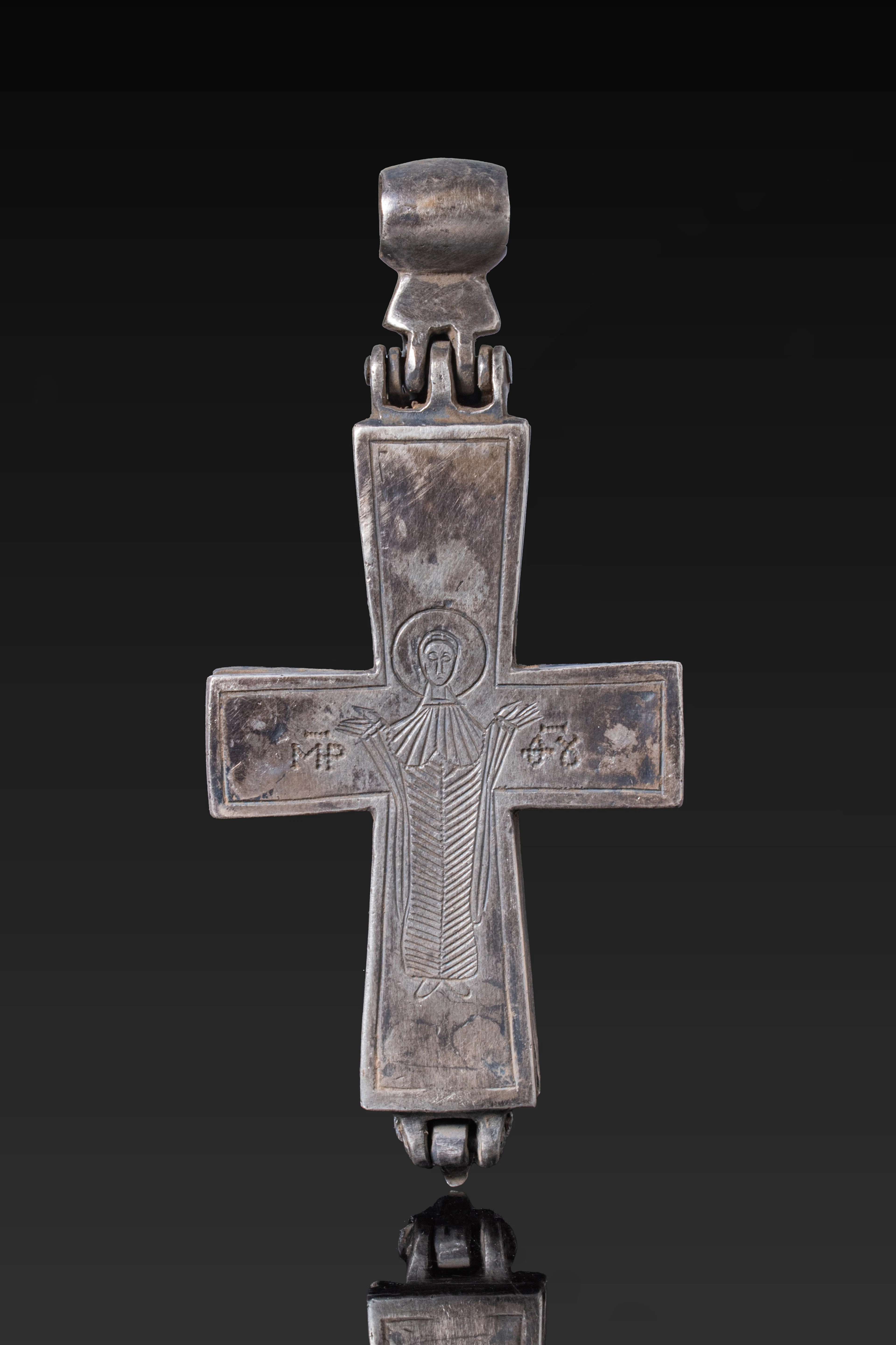 BYZANTINE SILVER ENKOLPION WITH CHRIST AND MOTHER OF GOD