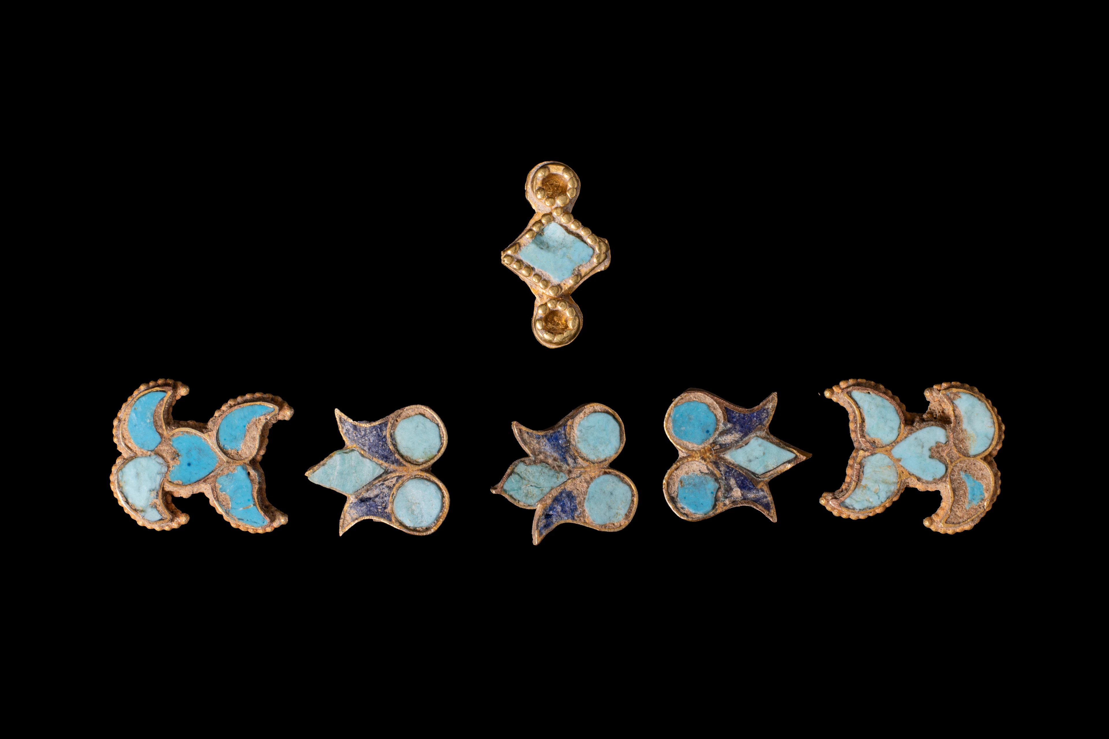 COLLECTION OF GREEK GOLD, TURQUOISE AND LAPIS LAZULI APPLIQUES