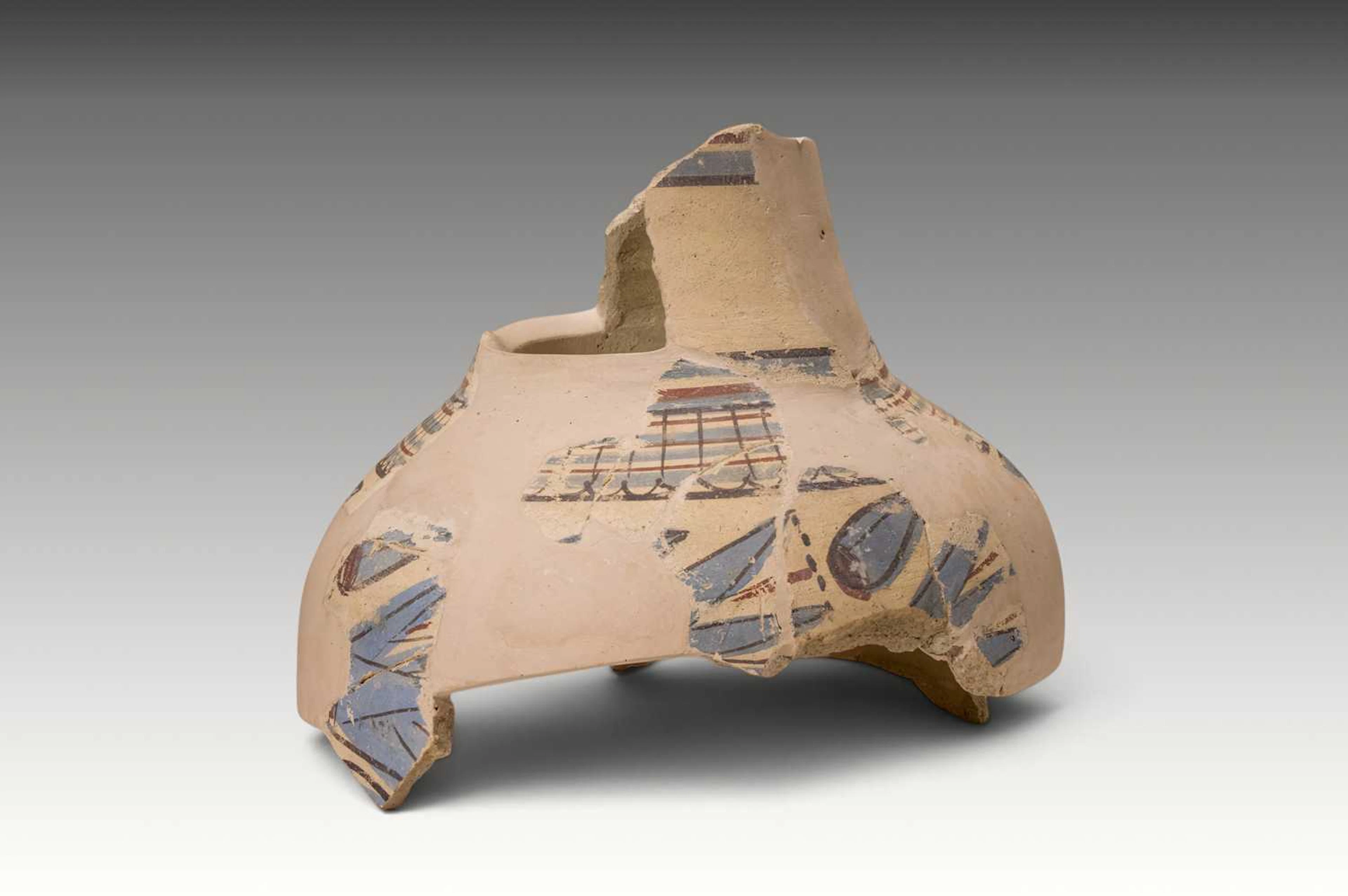 EGYPTIAN AMARNA PERIOD PAINTED POTTERY JAR FRAGMENTS WITH PAPYRUS