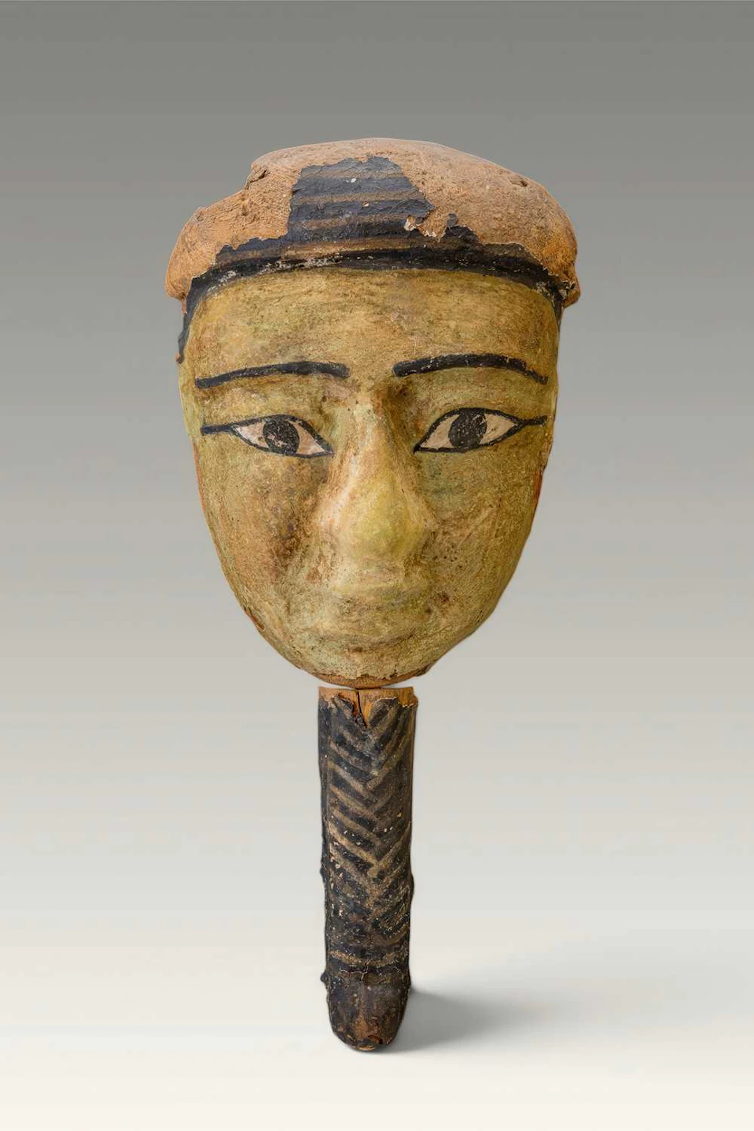 VERY LARGE EGYPTIAN WOODEN MUMMY MASK WITH A FALSE BEARD