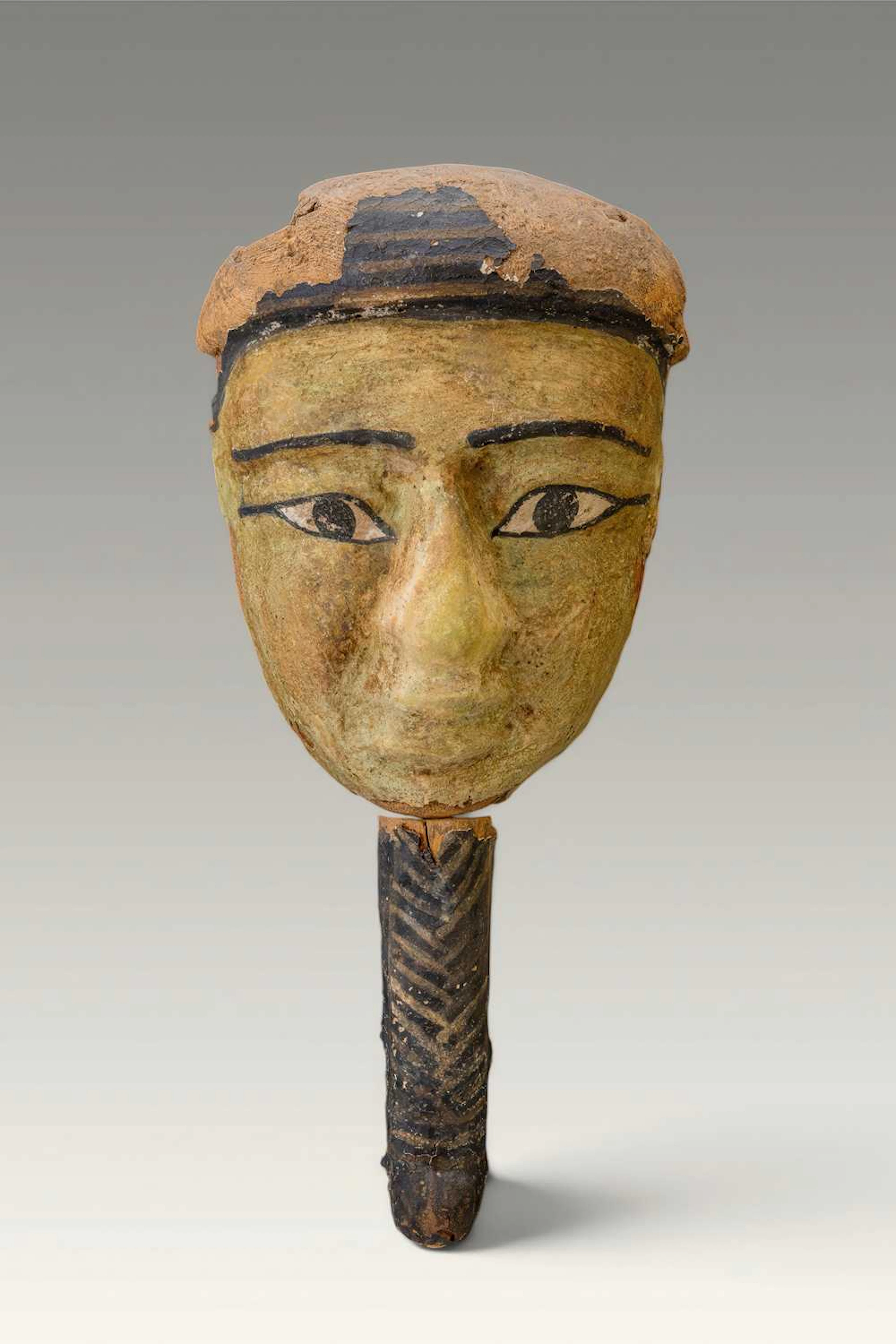 VERY LARGE EGYPTIAN WOODEN MUMMY MASK WITH A FALSE BEARD