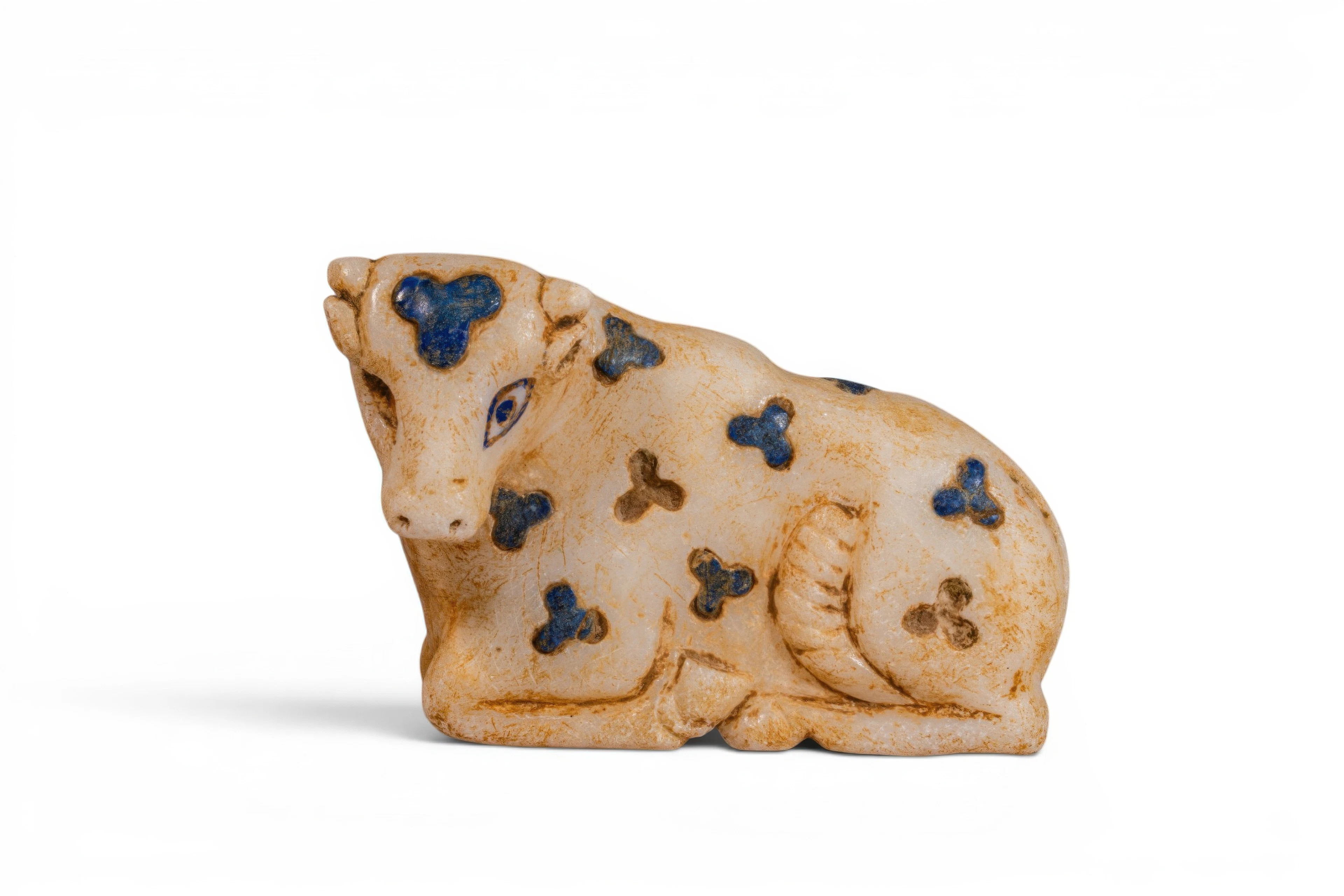 MESOPOTAMIAN MARBLE AND LAPIS LAZULI BULL IDOL