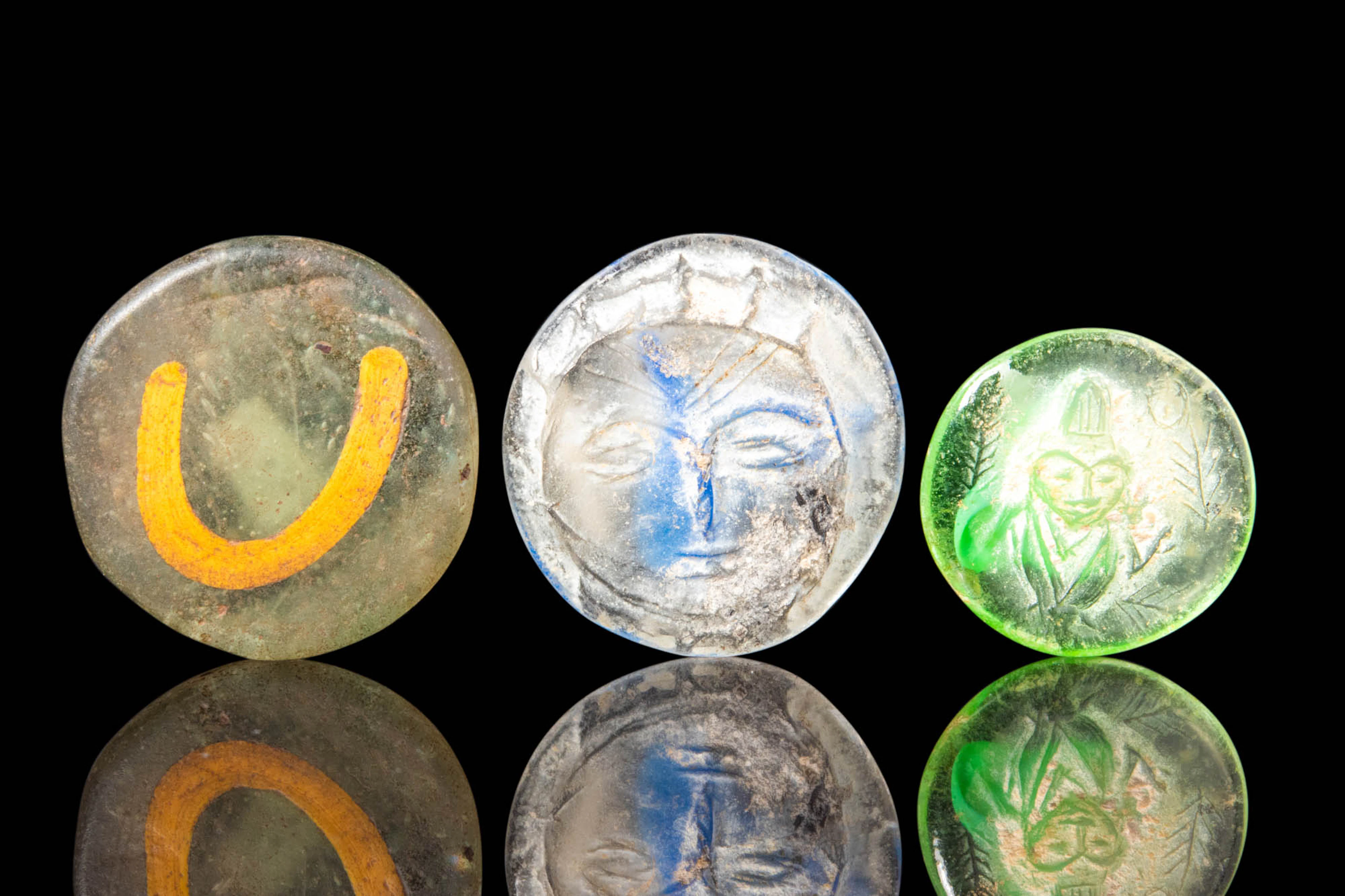 RARE ROMANO - EGYPTIAN GLASS STAMPED DISC AMULETS