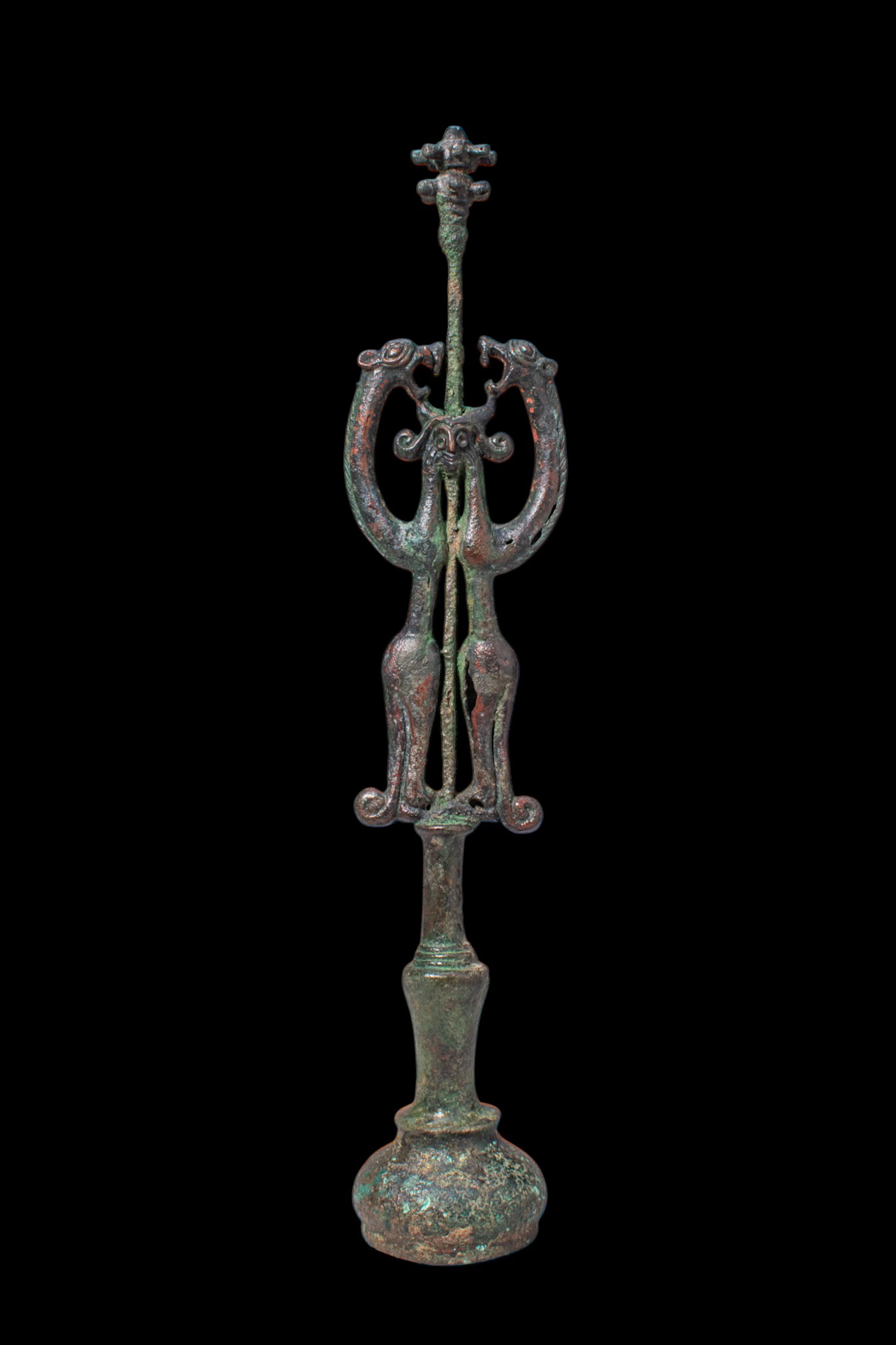 BRONZE AGE BRONZE SCEPTRE WITH MASTER OF ANIMALS