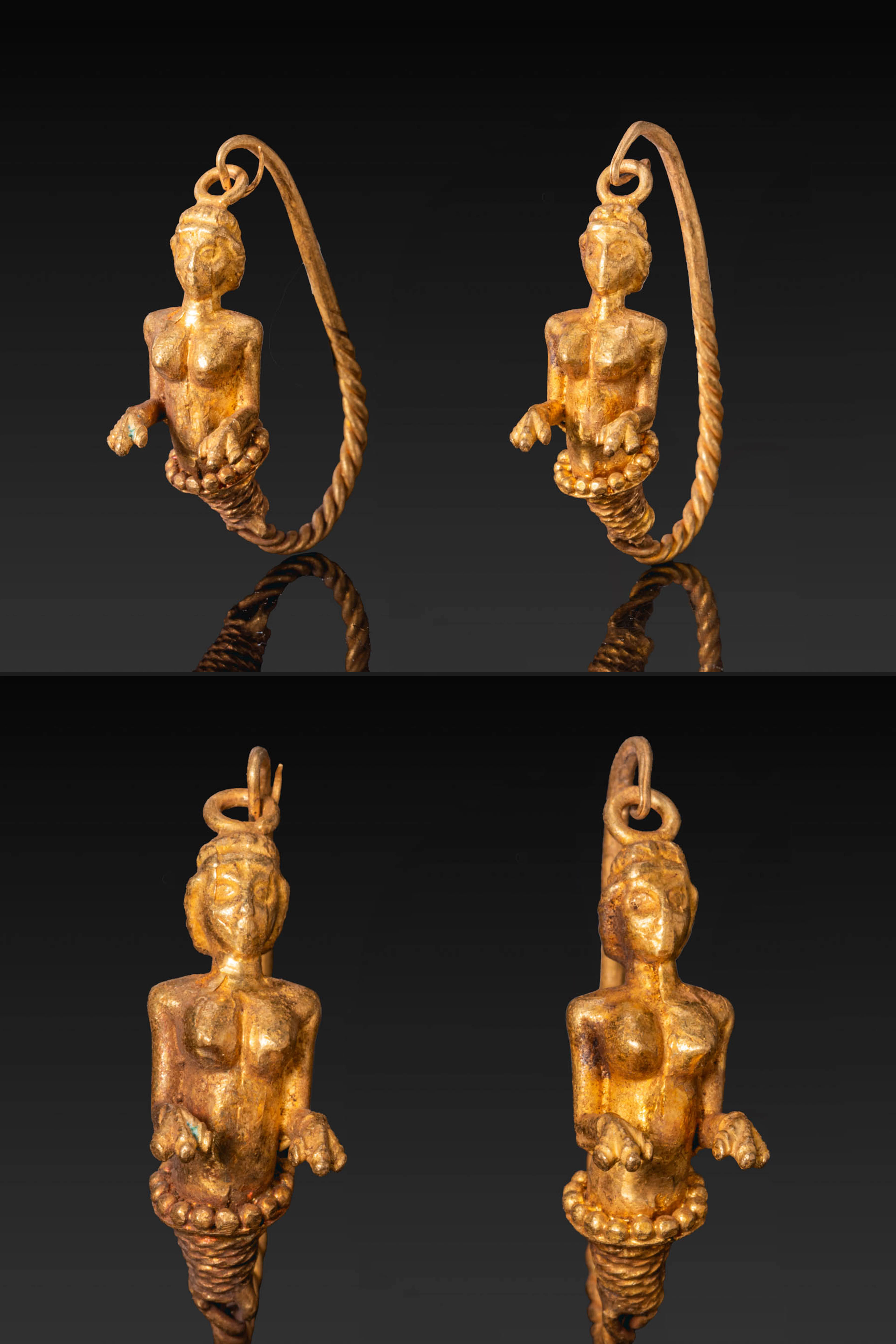 MATCHED PAIR OF HELLENISTIC GOLD EARRINGS WITH SPHINXES