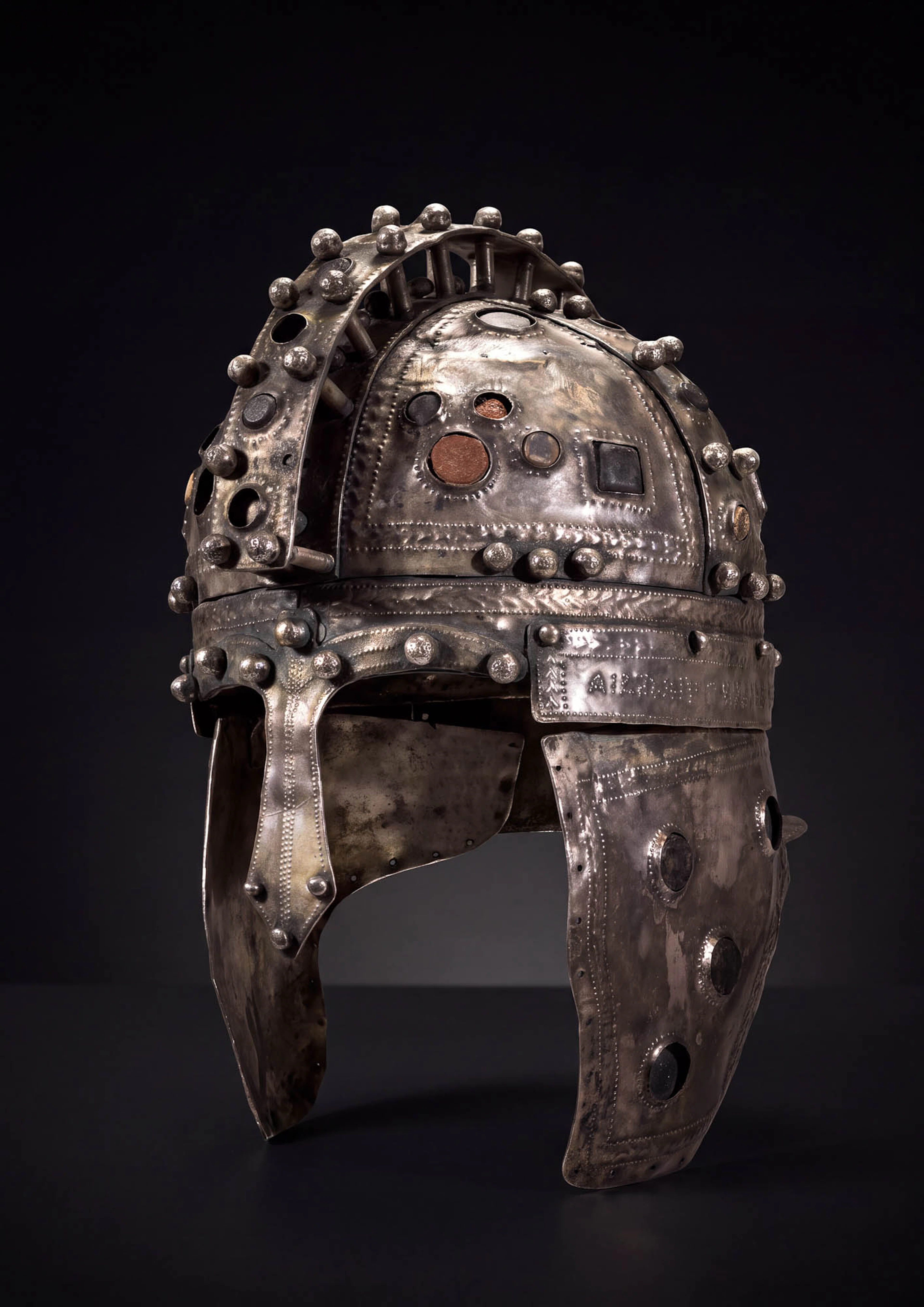 STUNNING LATE ROMAN IRON, SILVER AND GEM-SET CAVALRY HELMET OF BERKASOVO