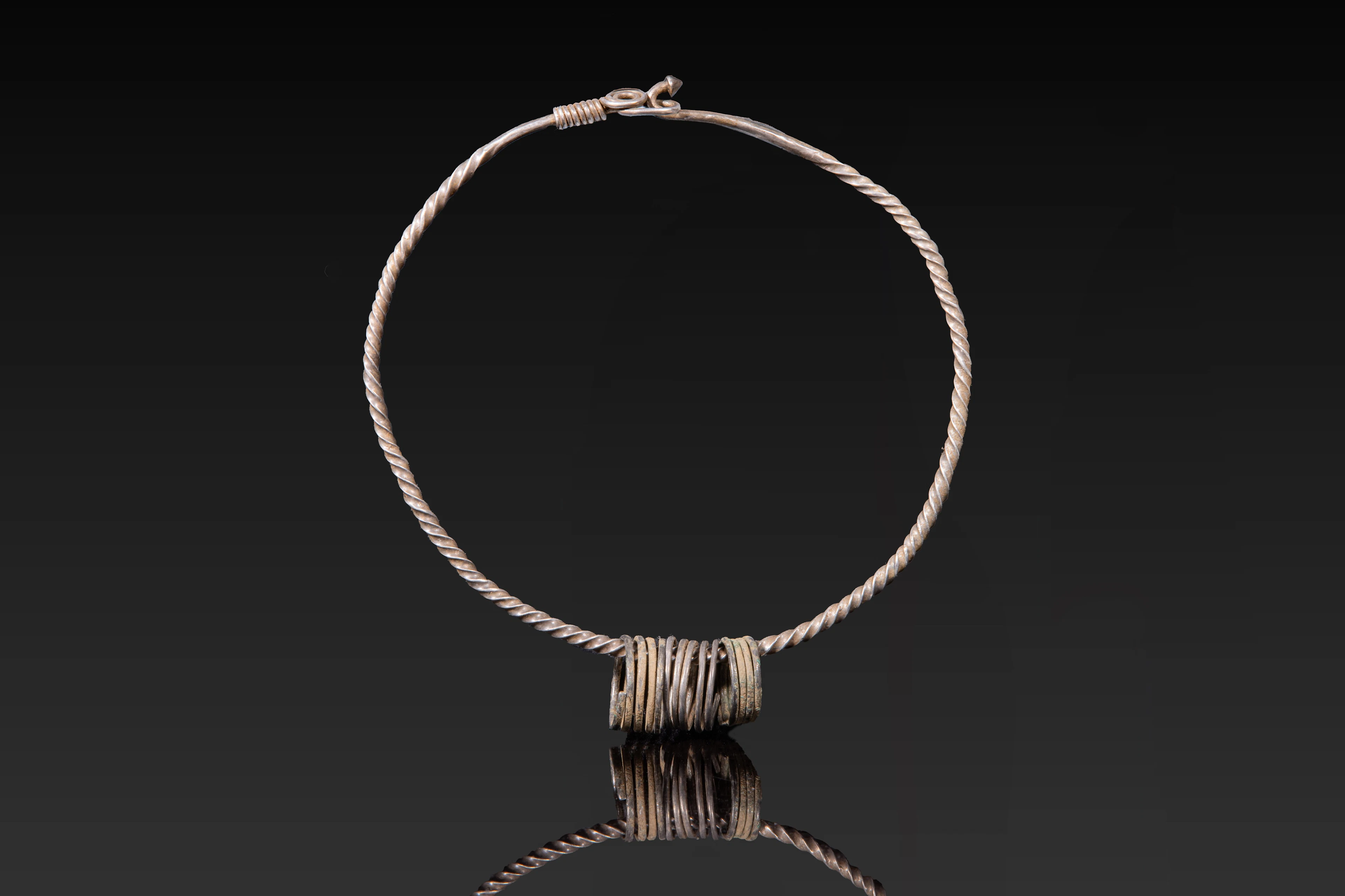VIKING SILVER TORQUE WITH COILED PENDANT