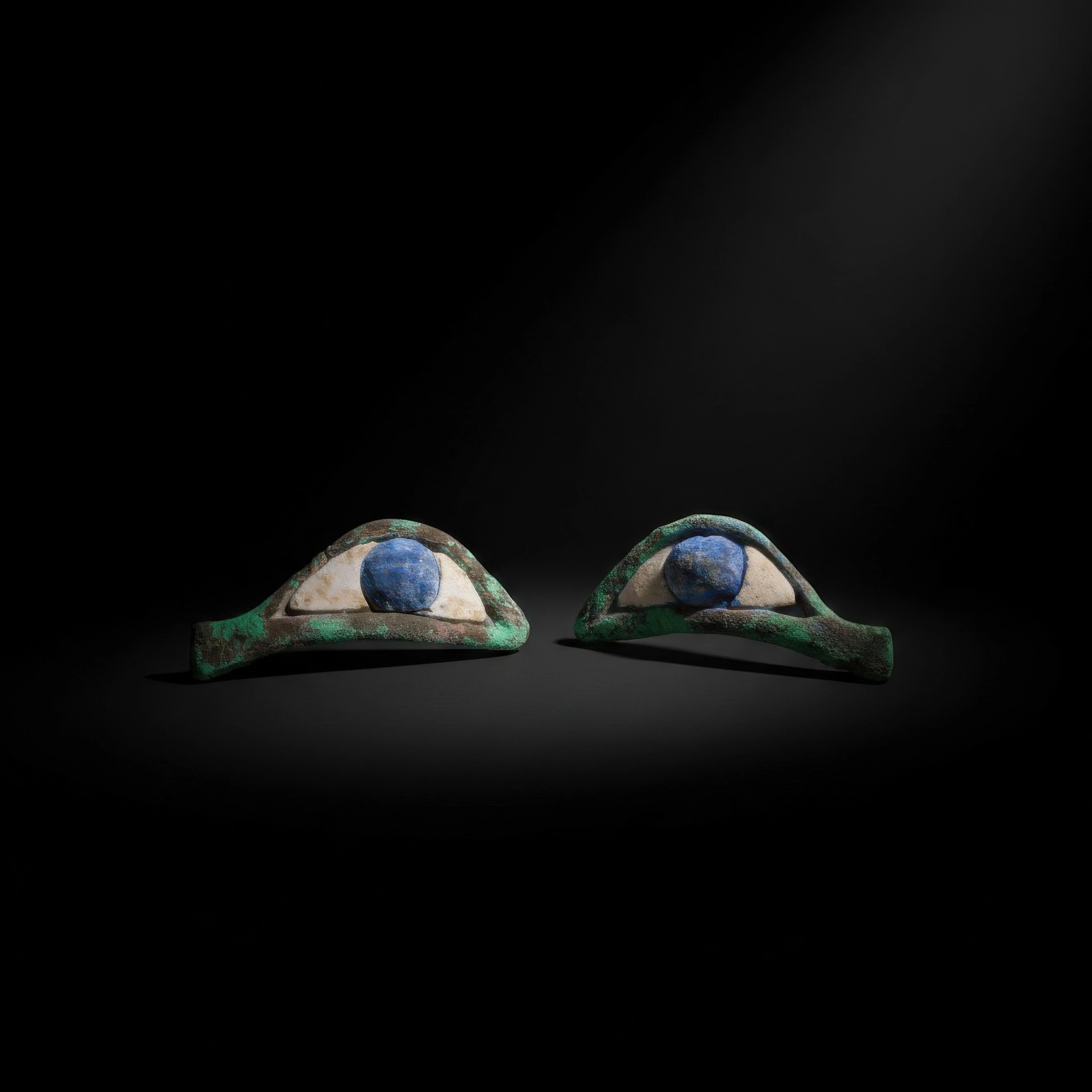 PAIR OF EGYPTIAN BRONZE AND STONE EYES