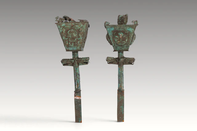 PAIR OF MOCHE COPPER CEREMONIAL SCEPTRES