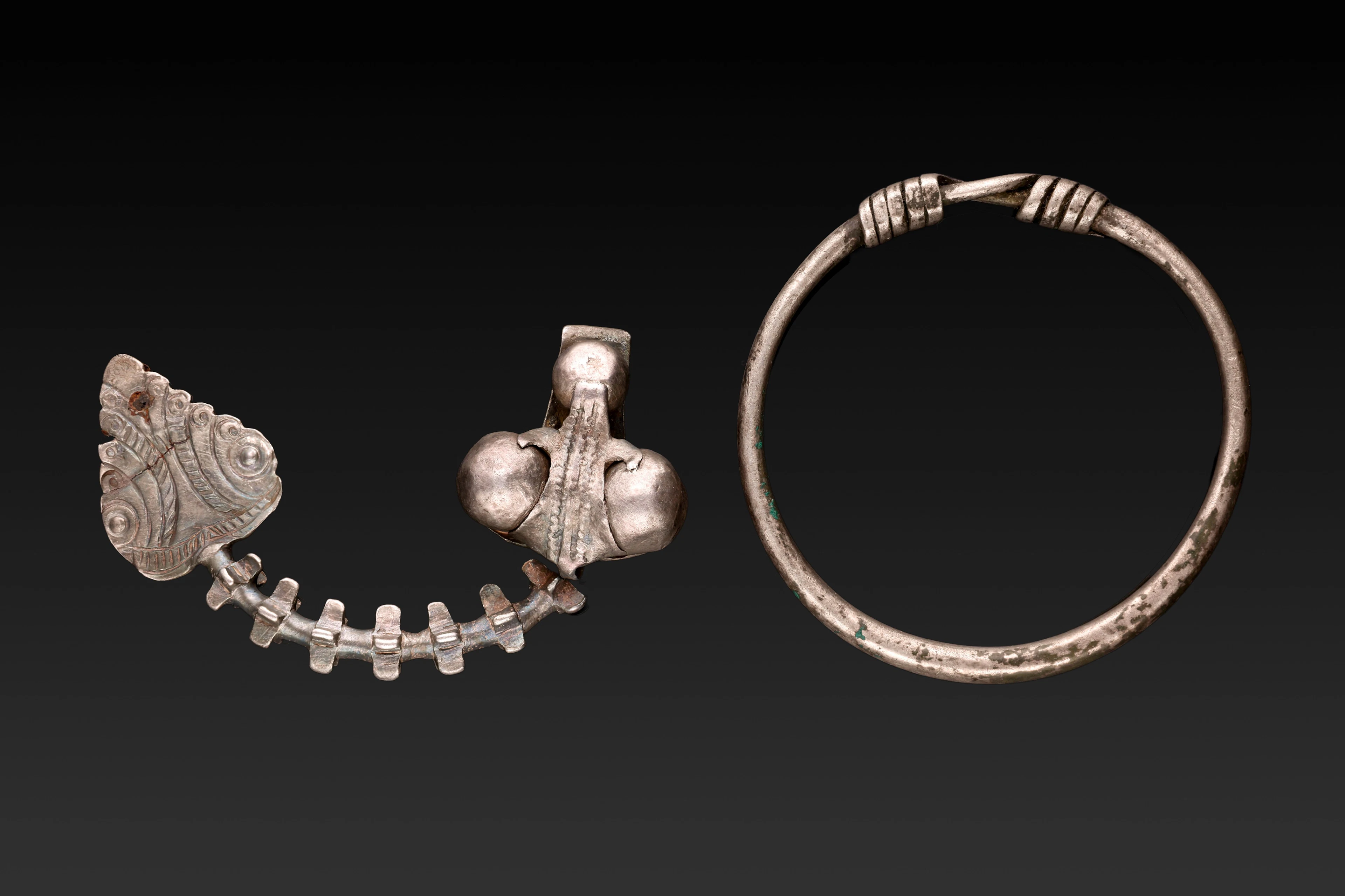GREEK SILVER BROOCH AND BRACELET