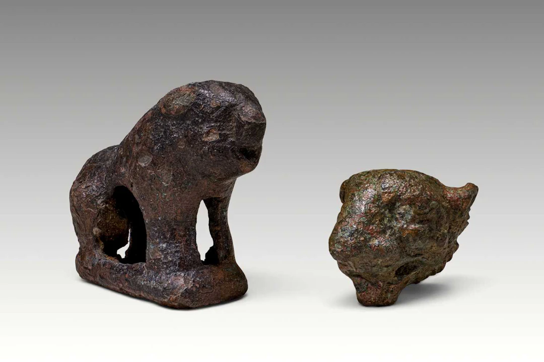 PAIR OF GREEK BRONZE LION FIGURINES