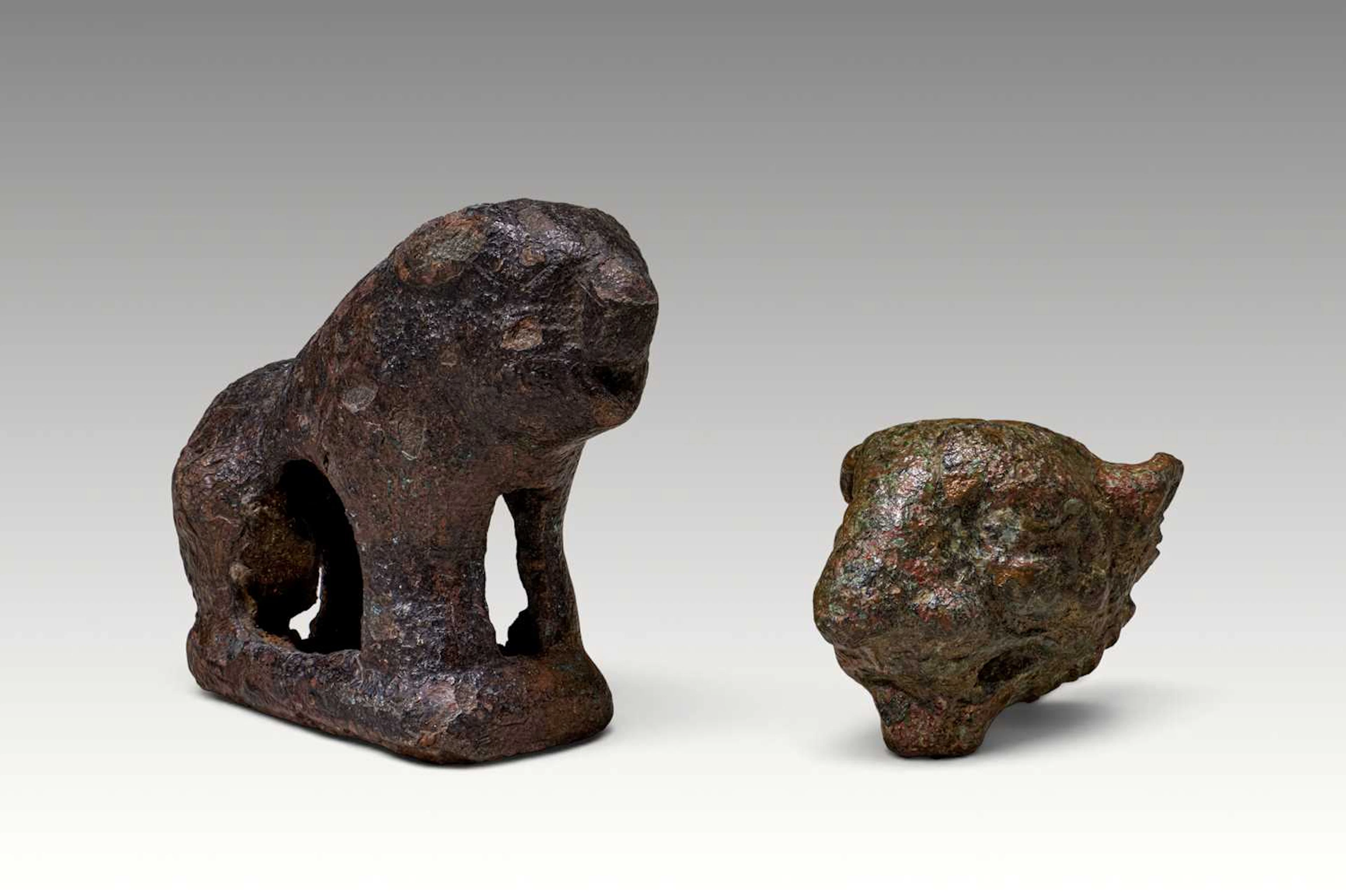PAIR OF GREEK BRONZE LION FIGURINES