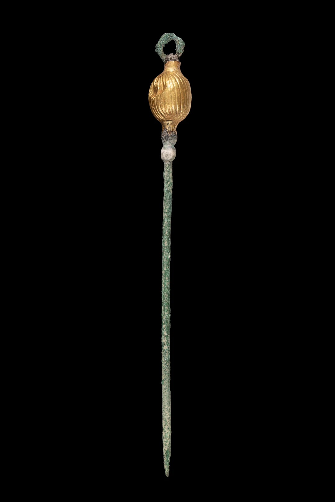 VIKING BRONZE PIN WITH RIBBED GOLD HEAD