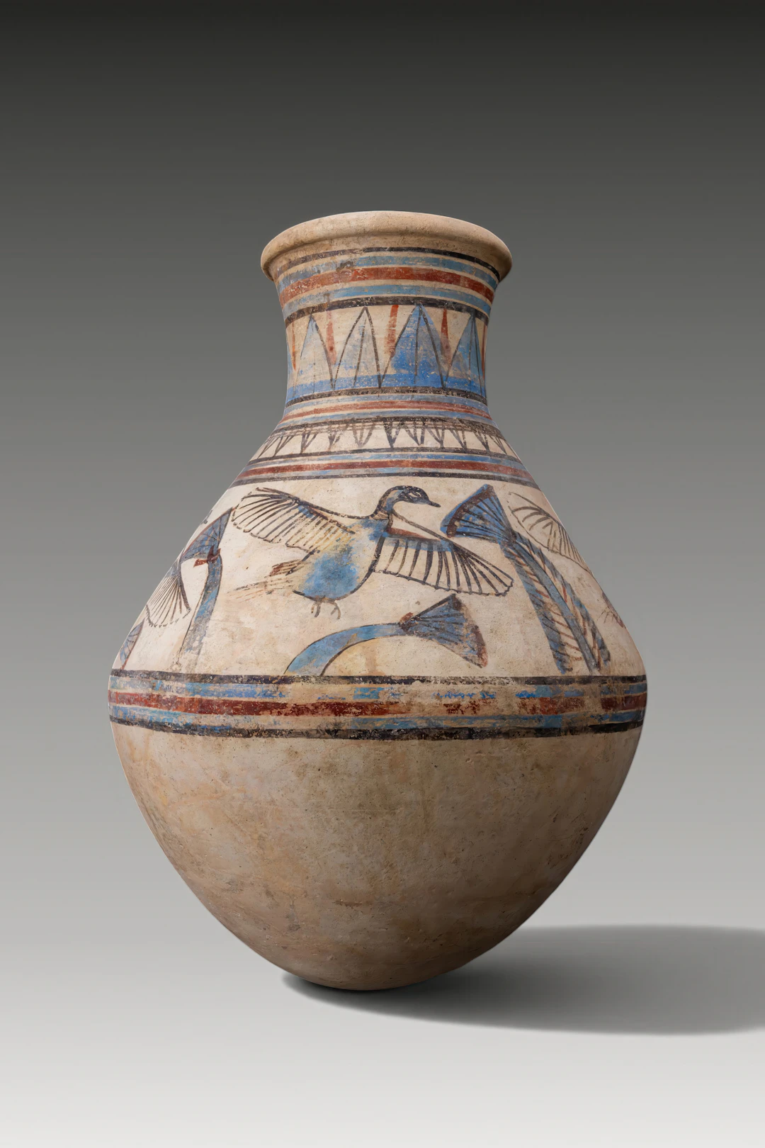 AMARNA PERIOD PAINTED POTTERY JAR WITH WATERFOWL AND PAPYRUS