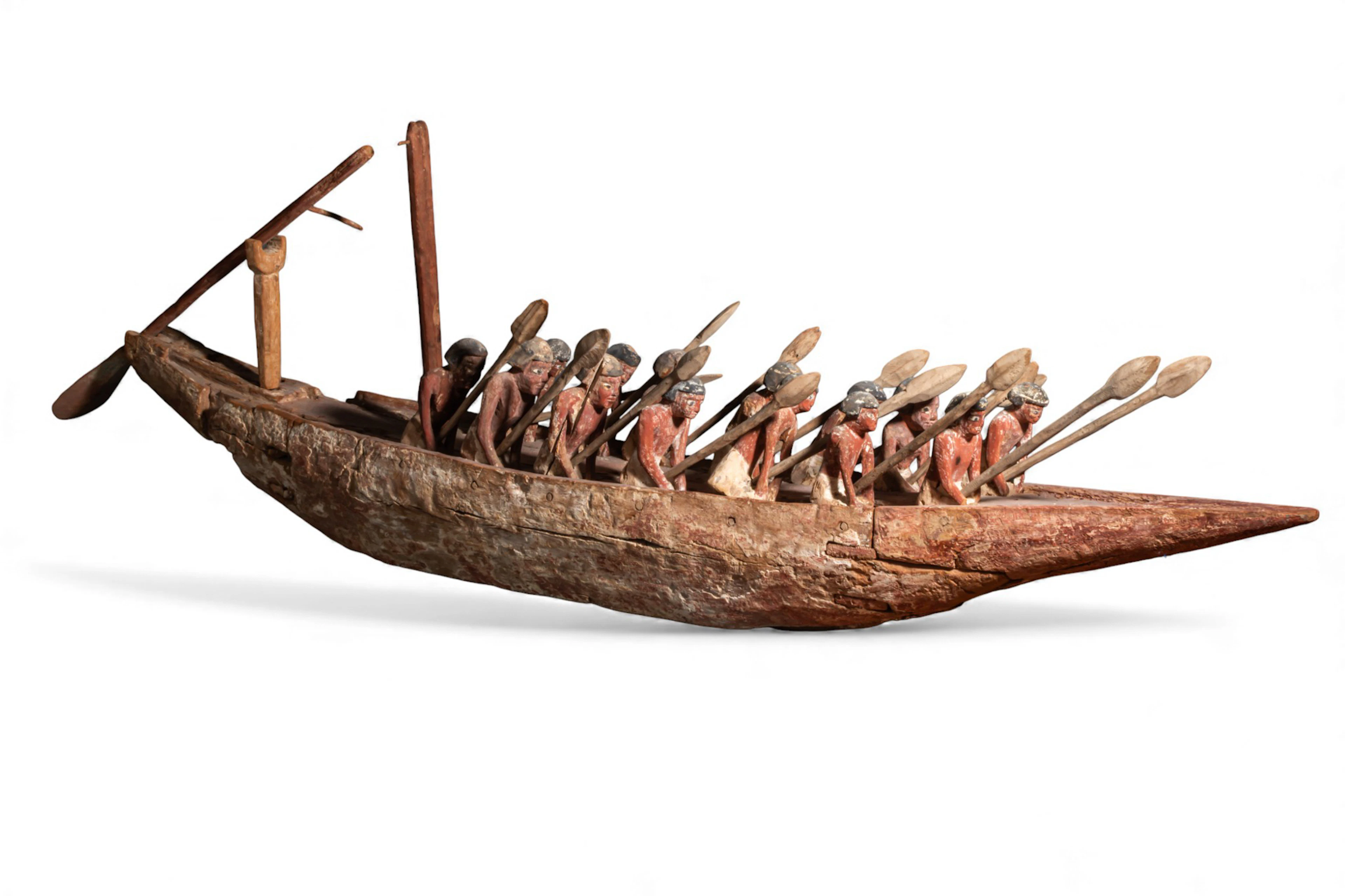 HUGE EGYPTIAN WOODEN MODEL BOAT WITH ROWERS AND OARS - 1.5 meters