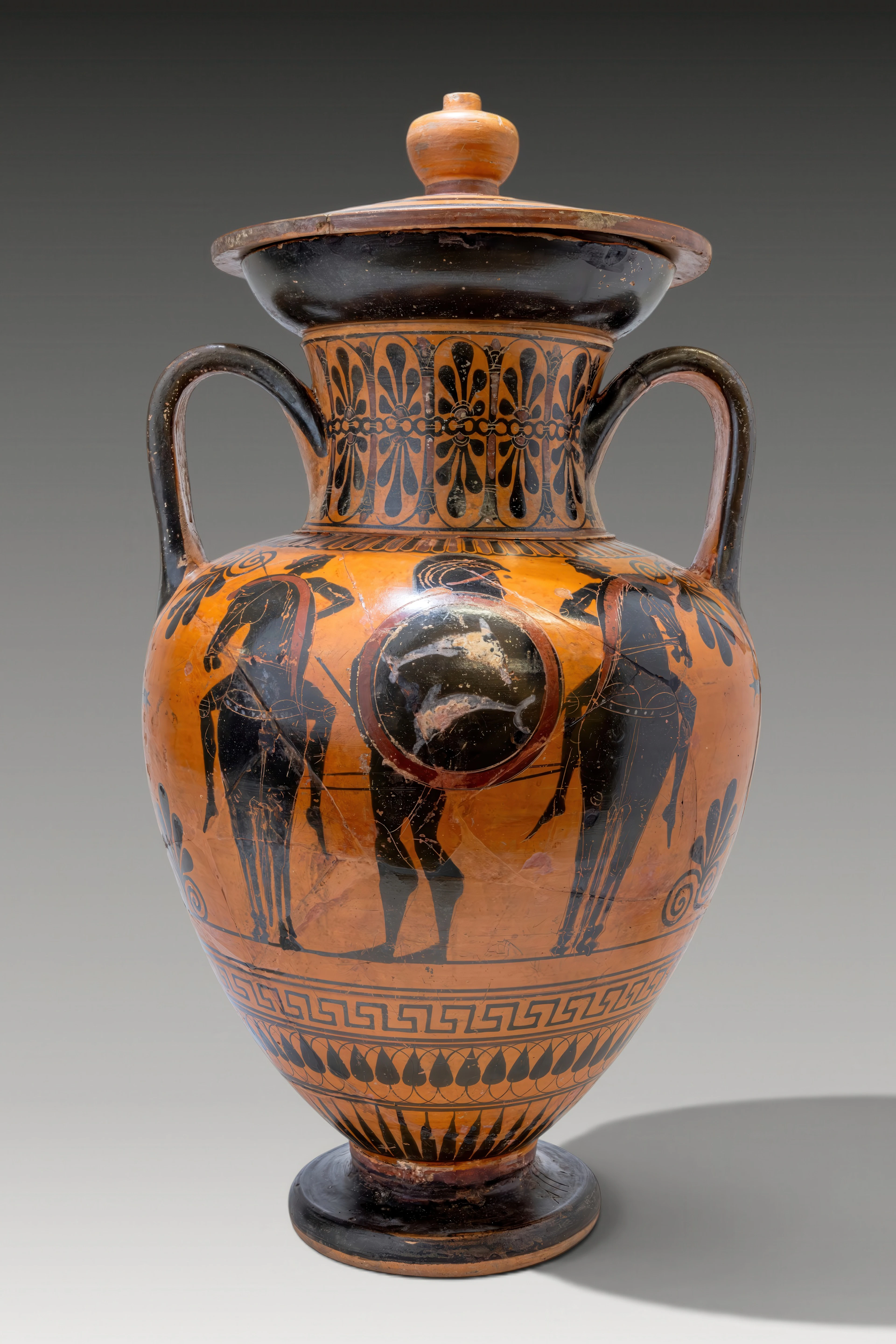 STUNNING RARE GREEK ATTIC BLACK-FIGURE LIDDED AMPHORA WITH QUADRIGA