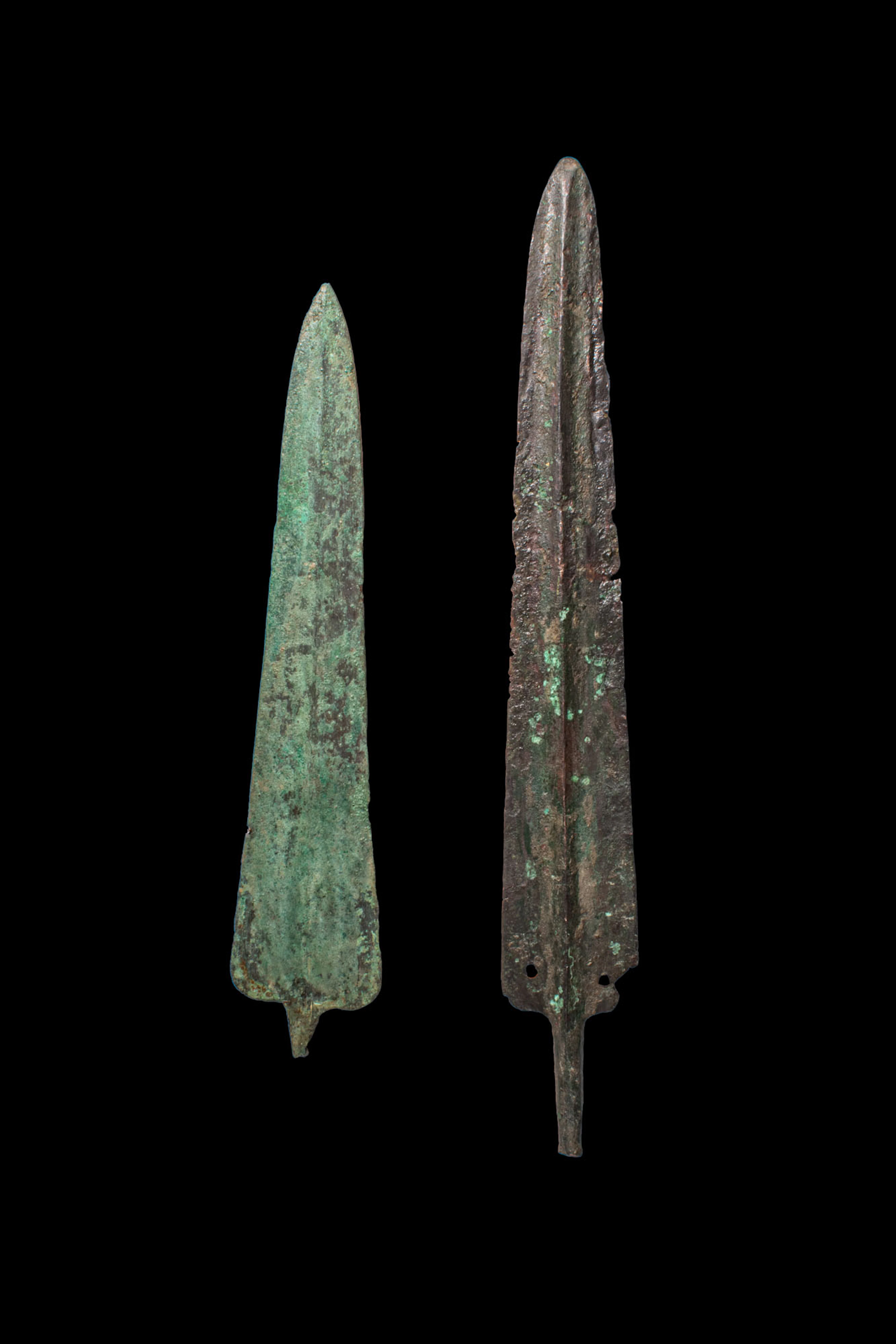 PAIR OF BRONZE AGE / EARLY GREEK PERIOD BRONZE DAGGER BLADES