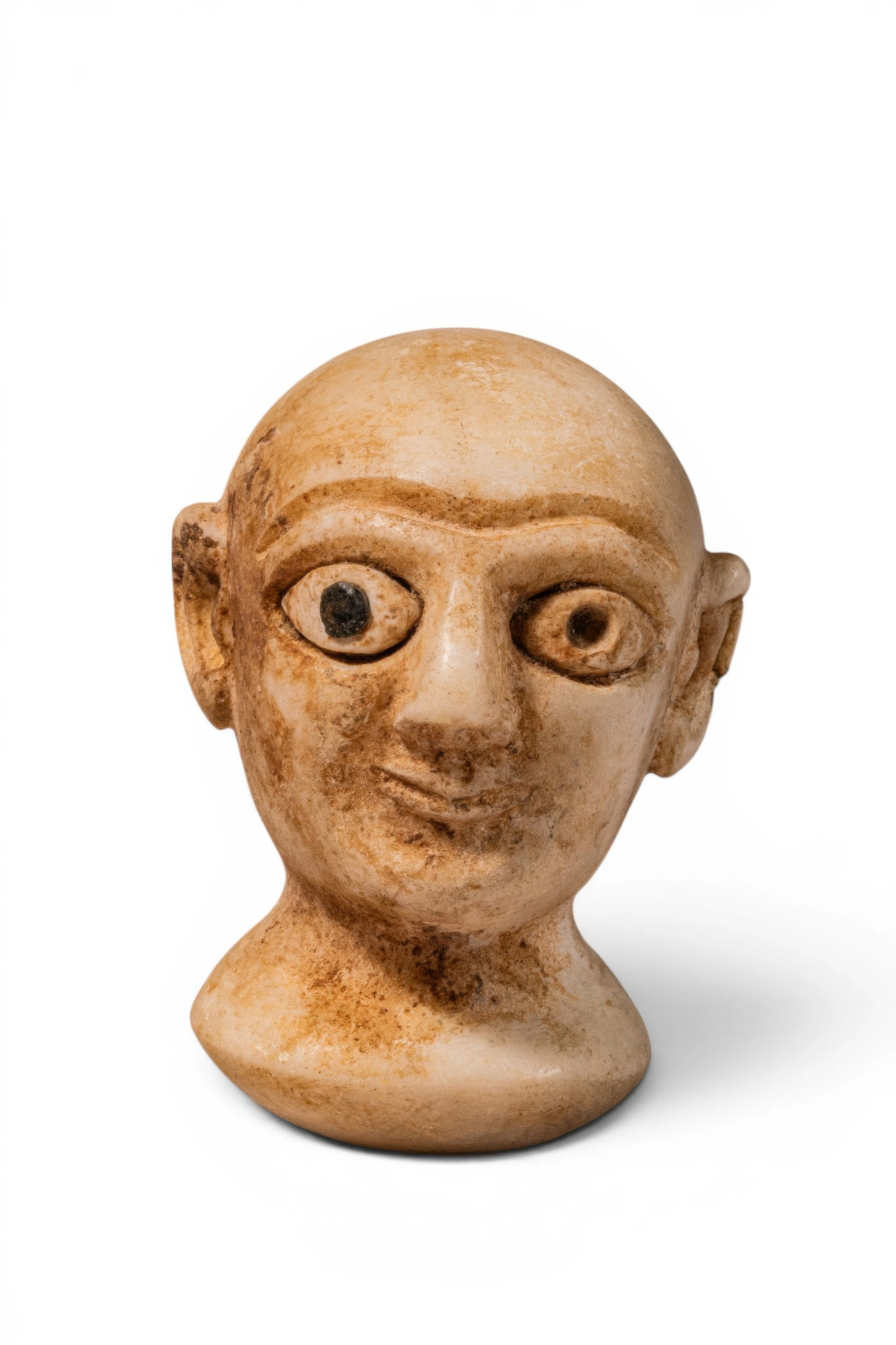 MESOPOTAMIAN MARBLE HEAD OF PRIEST WITH INLAID EYES