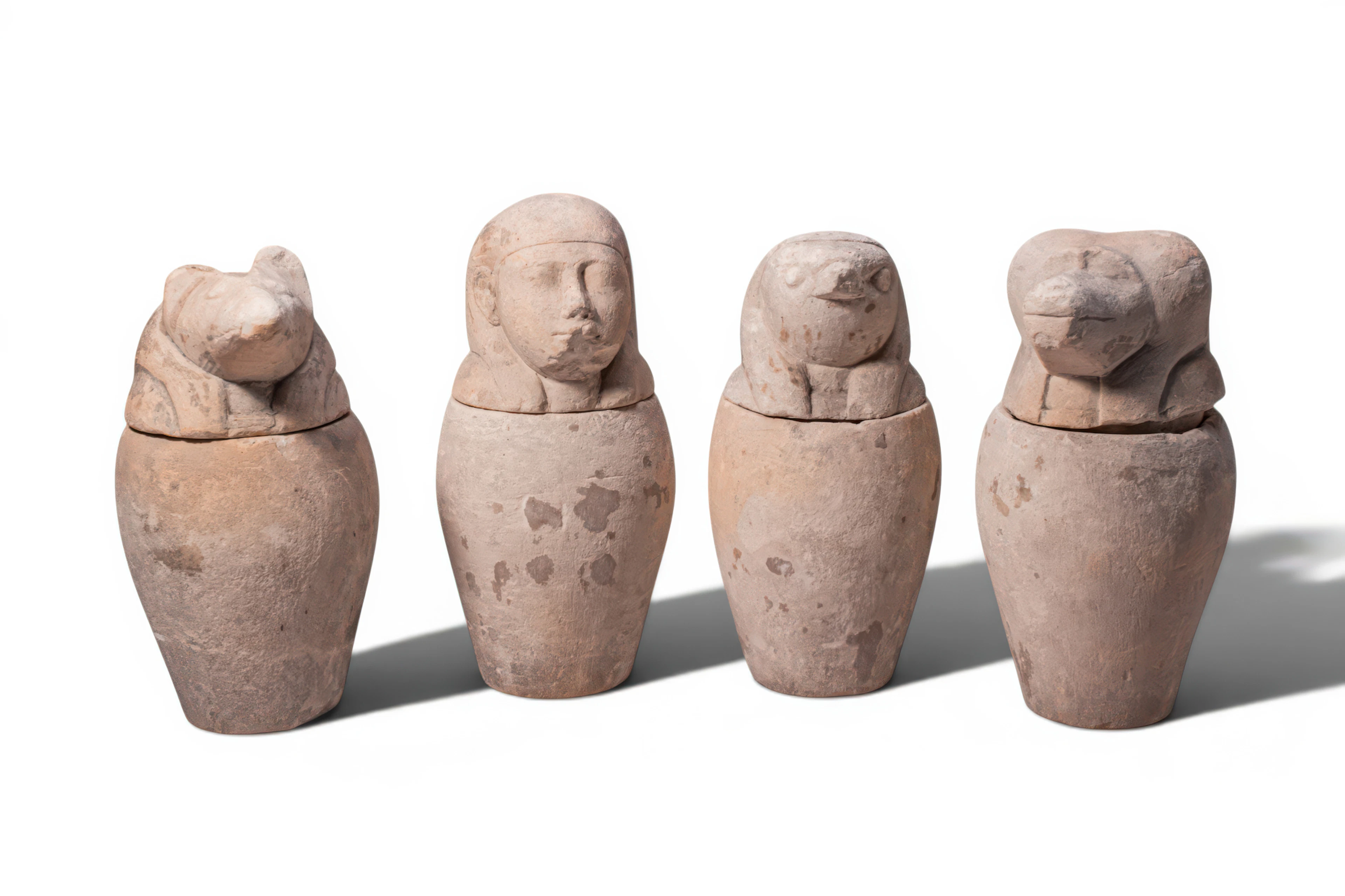 RARE EGYPTIAN LIMESTONE CANOPIC JARS
