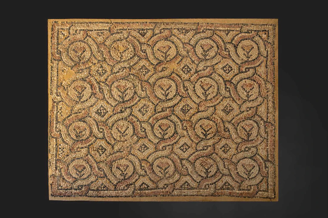 ROMAN MOSAIC PANEL WITH GEOMETRIC AND VEGETAL MOTIFS