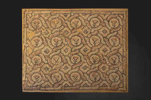ROMAN MOSAIC PANEL WITH GEOMETRIC AND VEGETAL MOTIFS