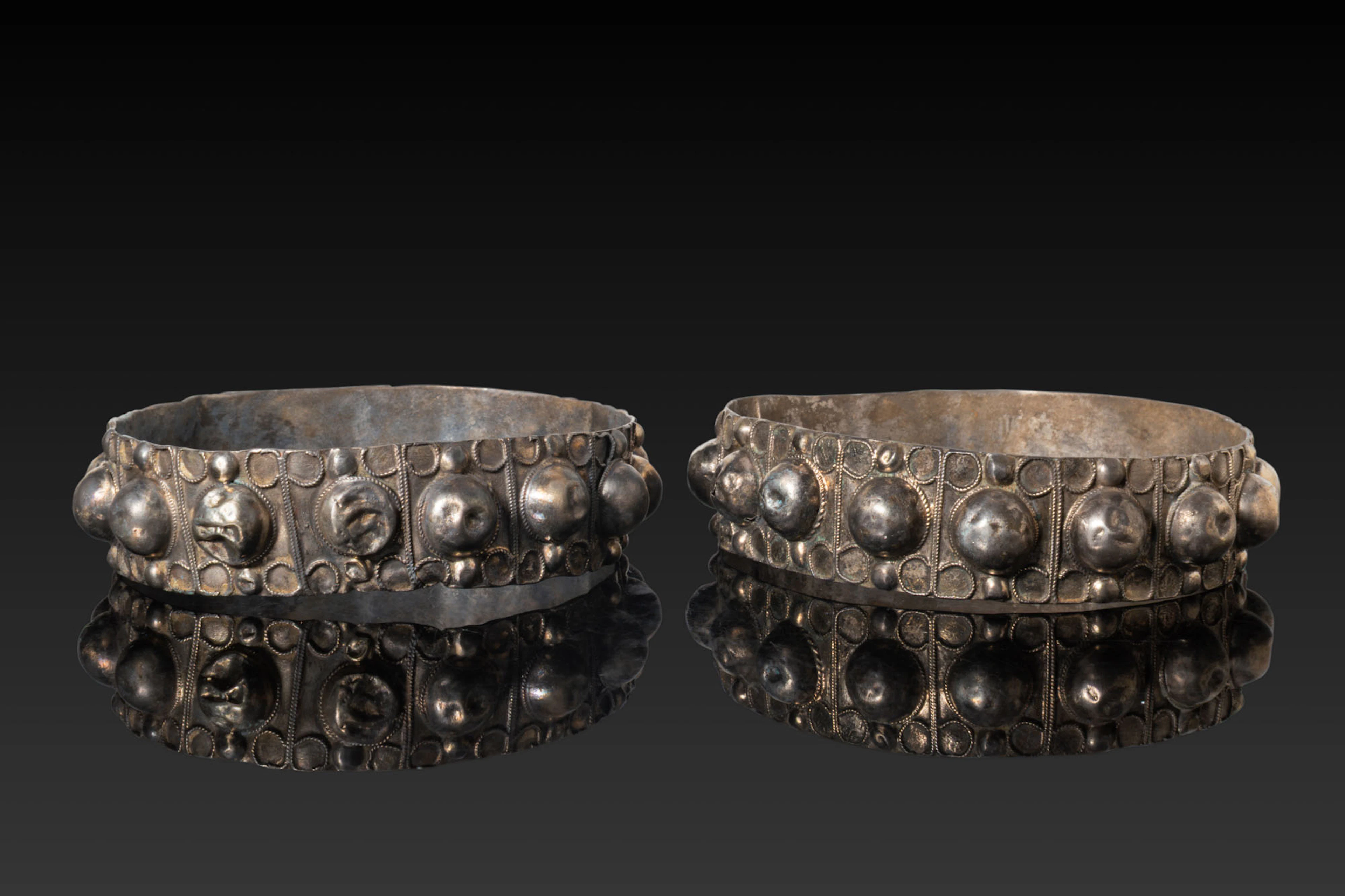 PAIR OF BYZANTINE SILVER BRACELETS WITH HEMISPHERES